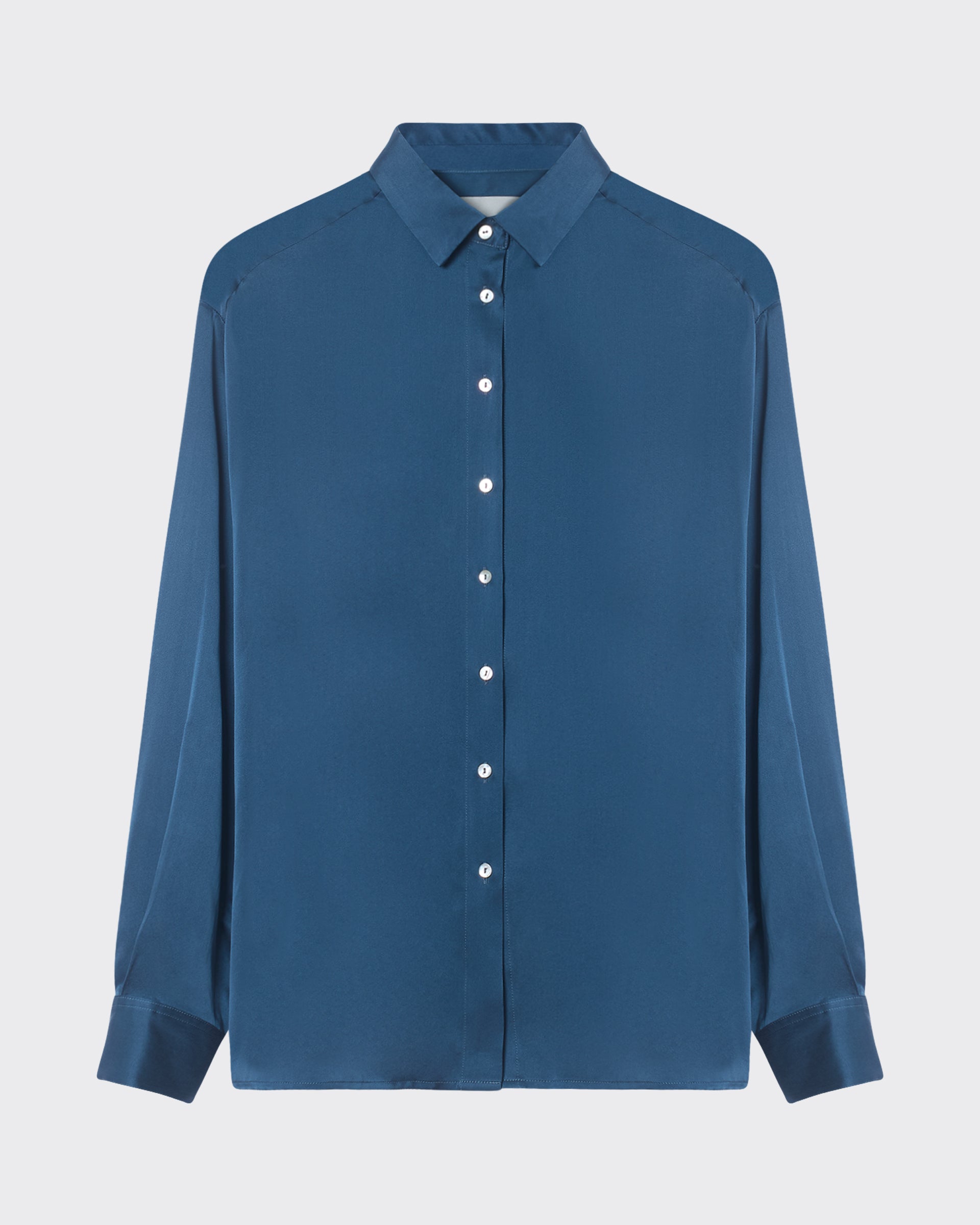 Maya Shirt Aegean Blue Silk Charmeuse