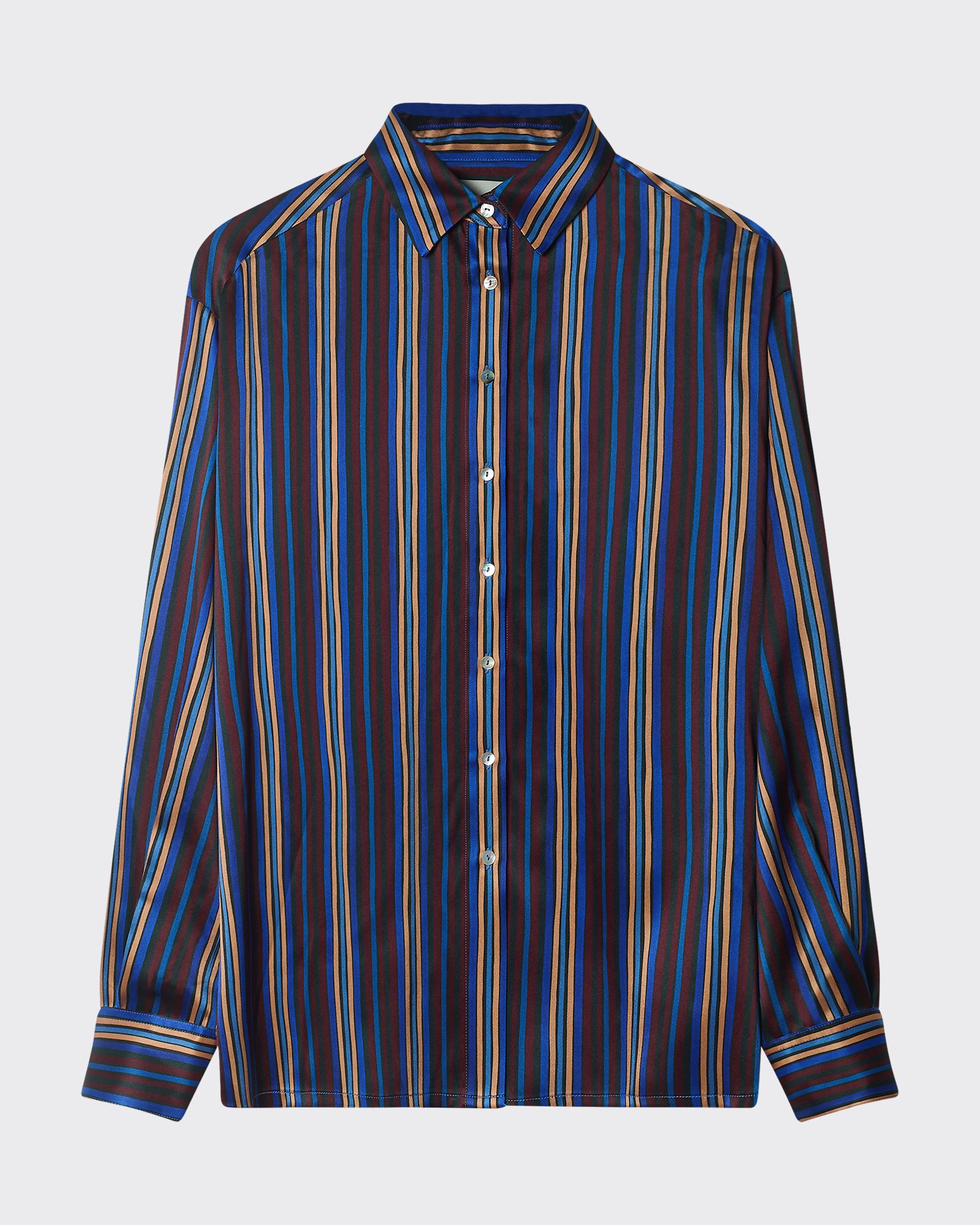 Maya Shirt Painted Stripe Blue Silk Charmeuse