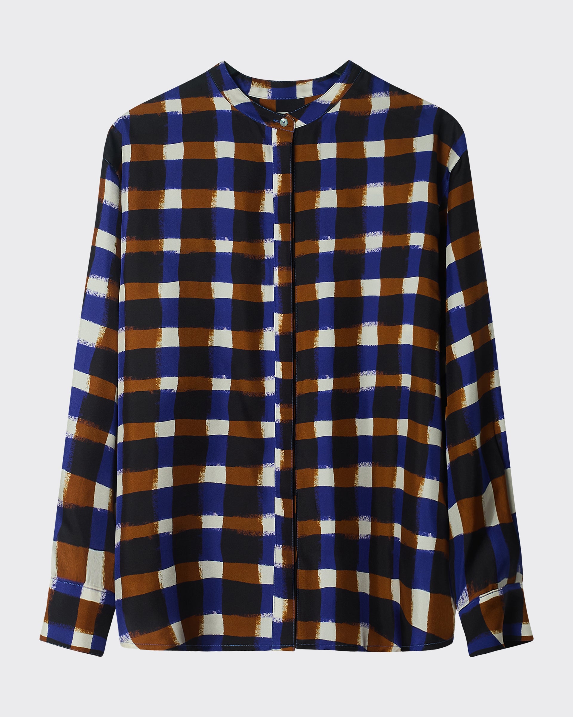 Ferrara Shirt Painted Check Bronze Silk Twill