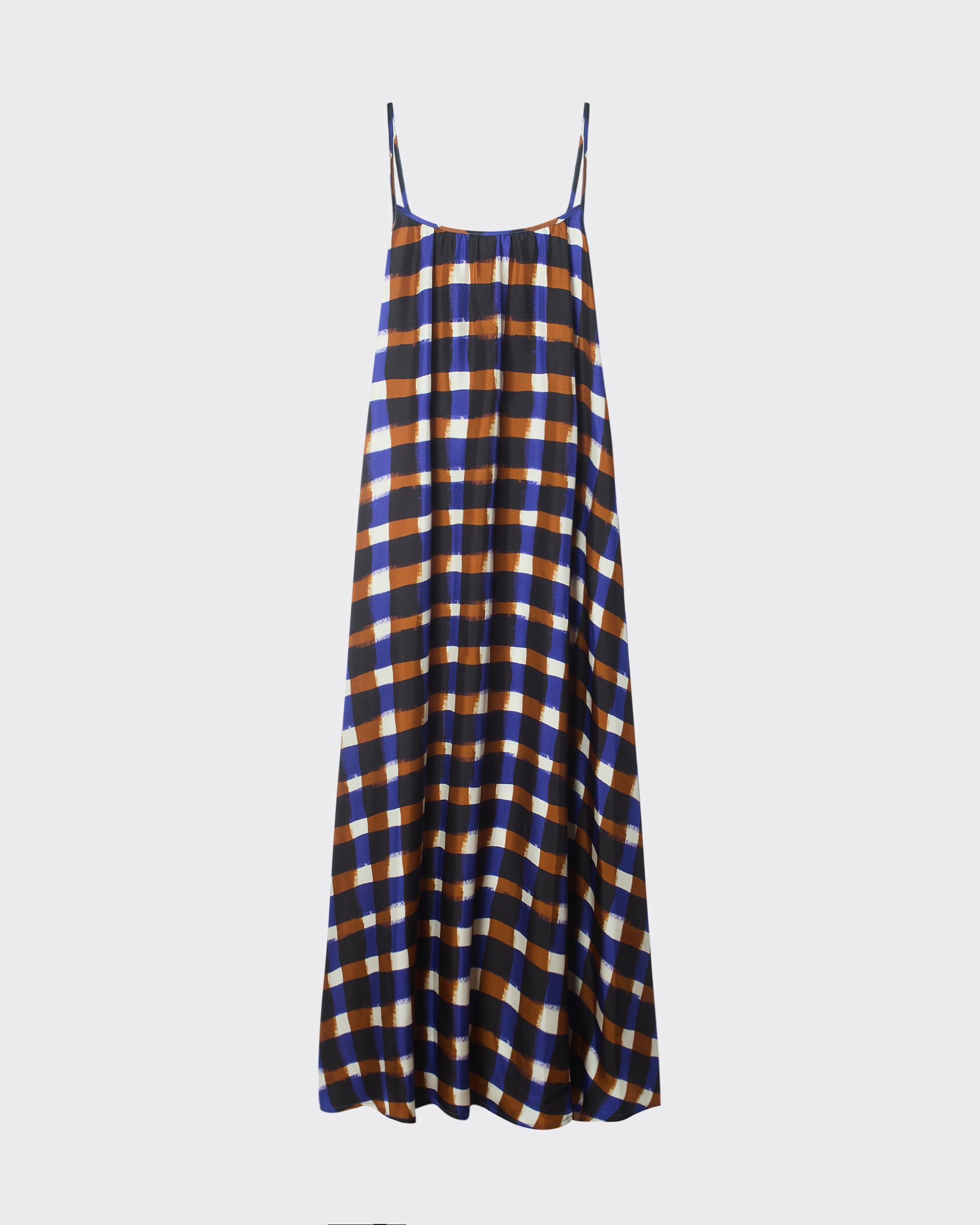 Napoli Dress Painted Check Bronze Silk Twill