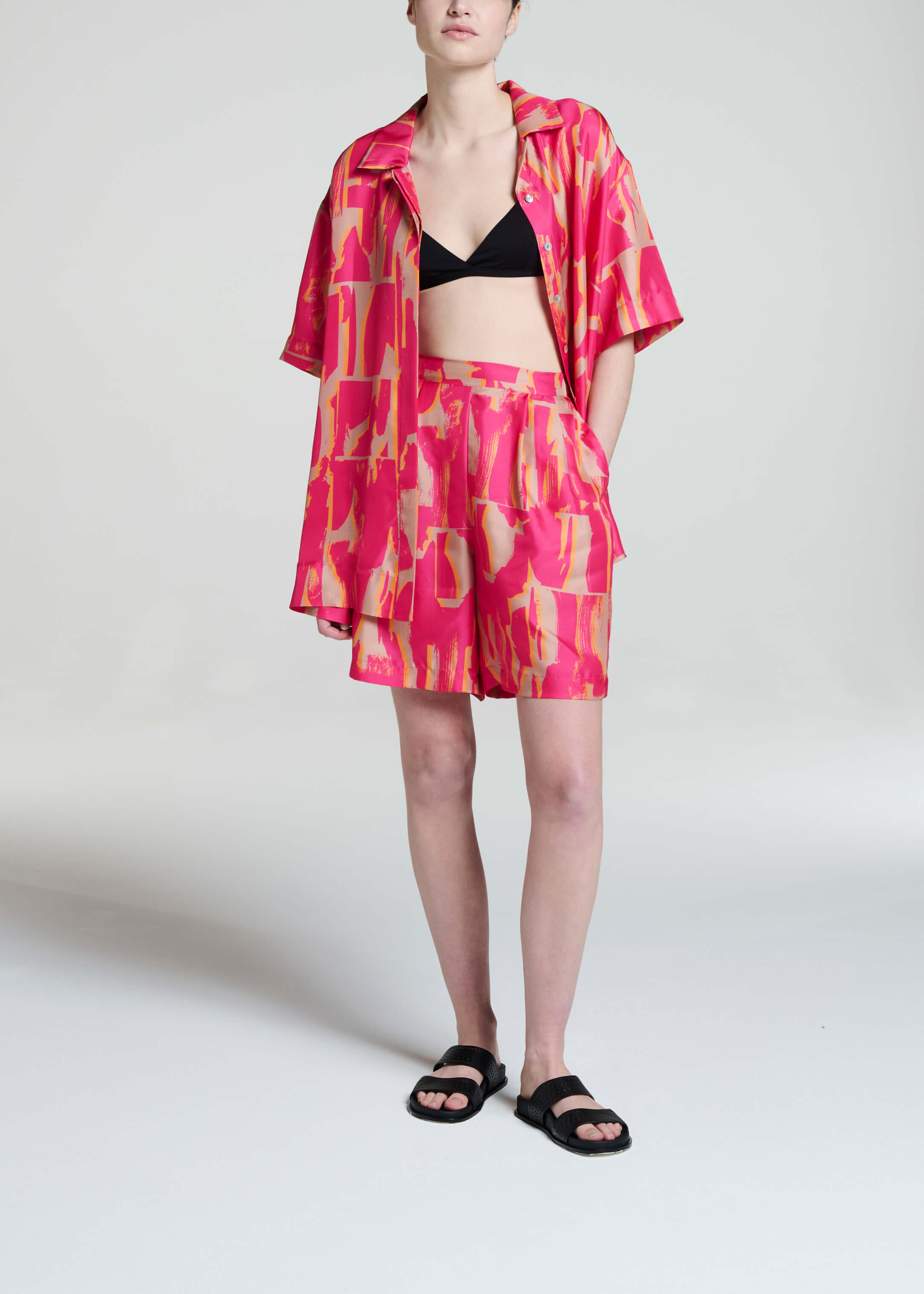 Montauk Shirt Brush Stroke Pink Silk Twill