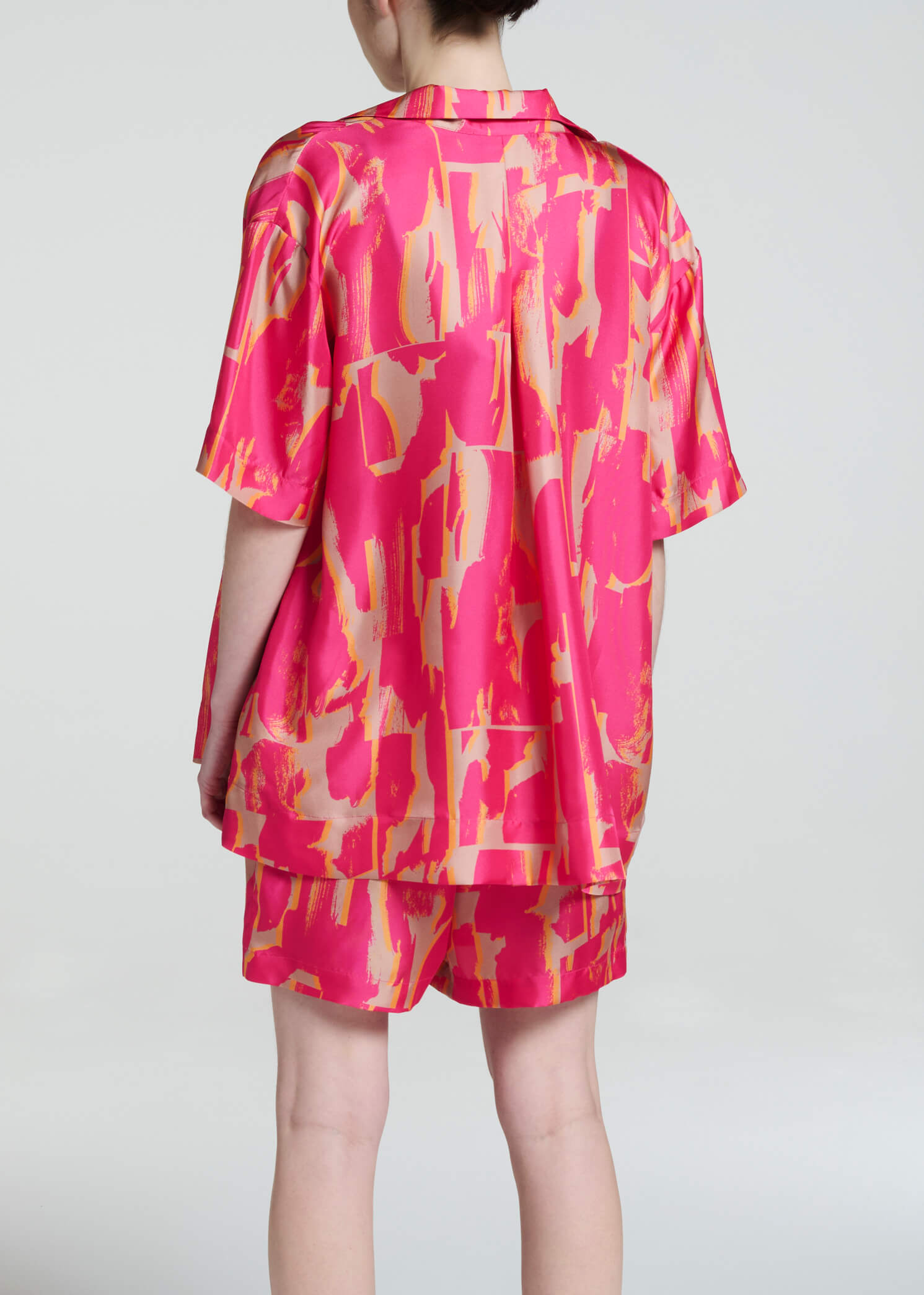 Montauk Shirt Brush Stroke Pink Silk Twill
