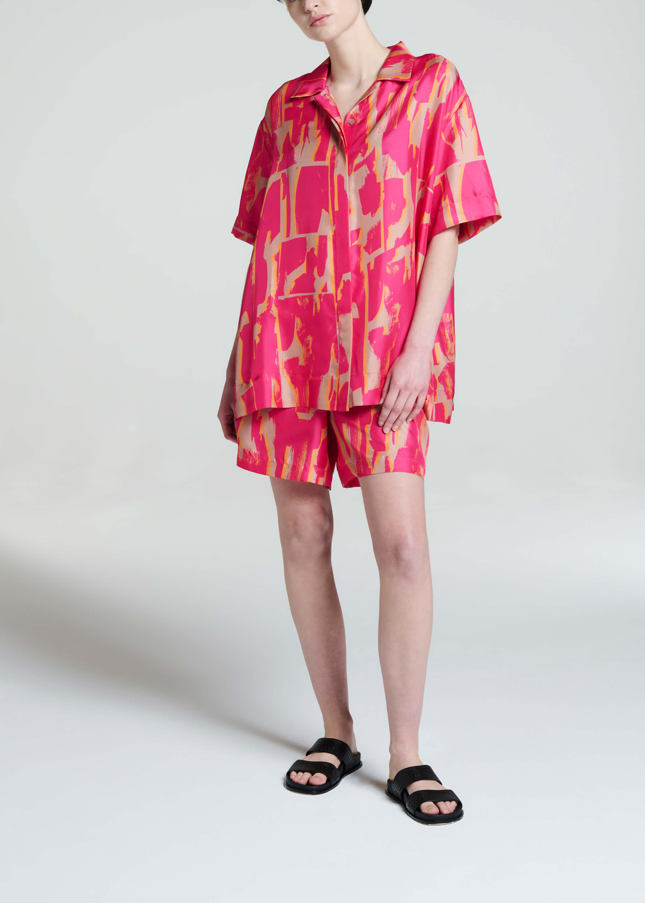 Montauk Shirt Brush Stroke Pink Silk Twill