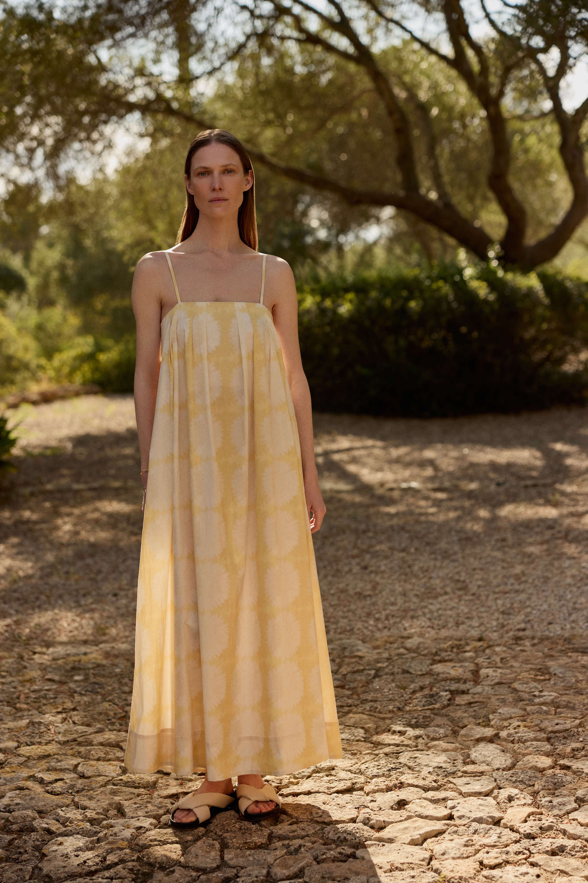 Heather Dress Abstract Sunflower Lemon Cotton