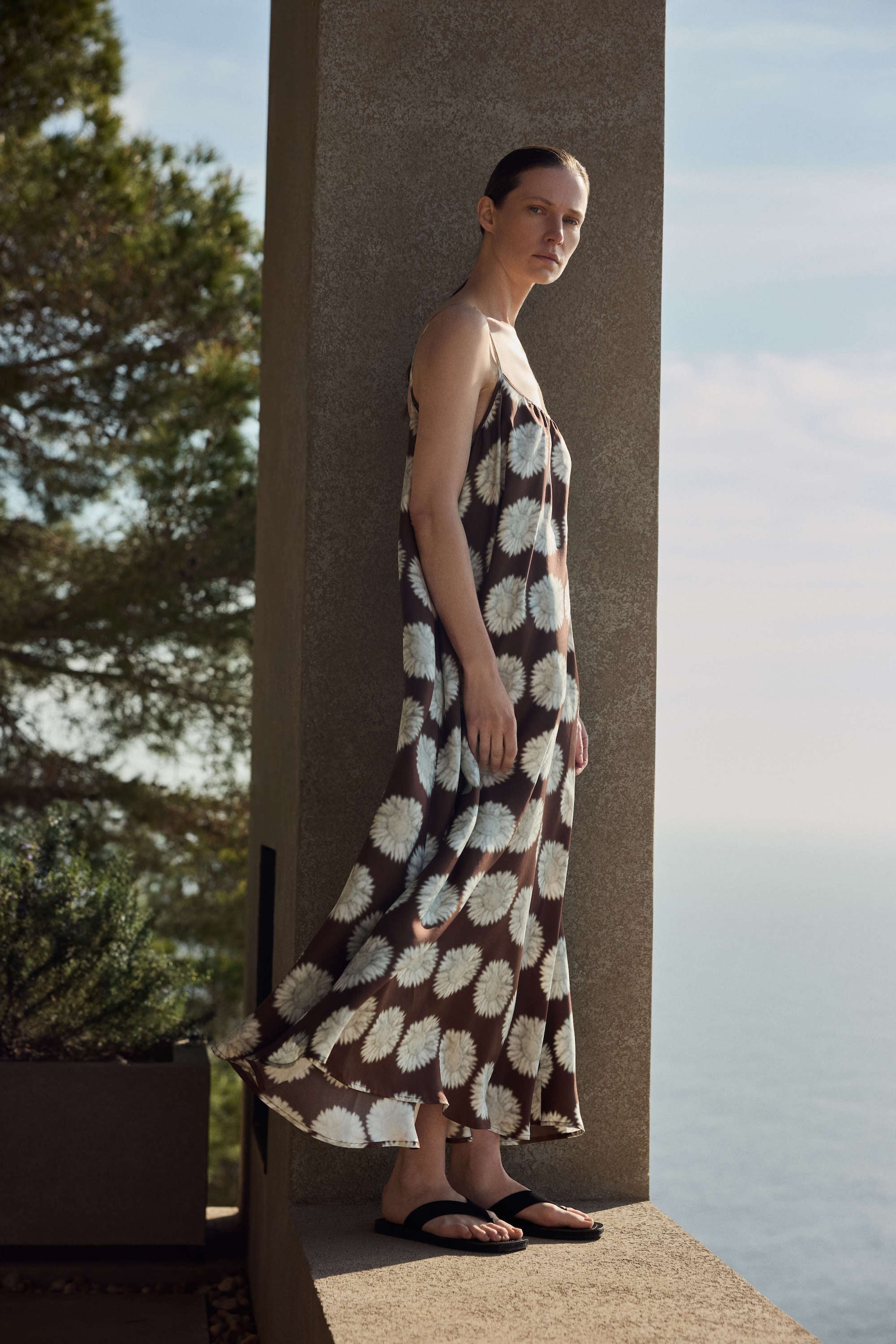Napoli Dress Sunflower Mahogany Silk Twill