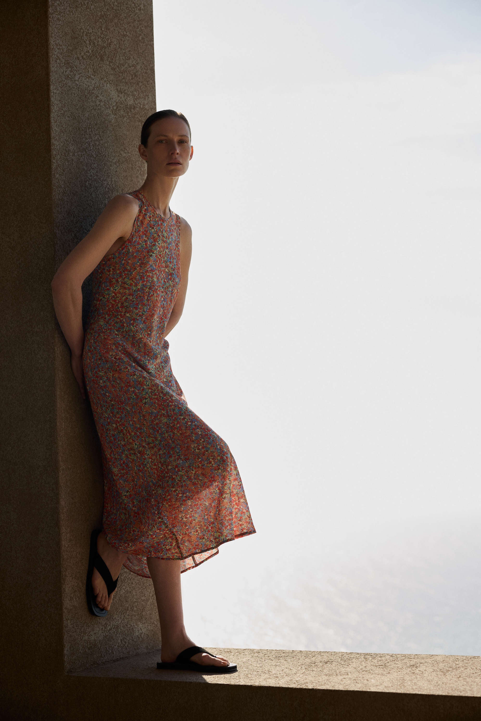 Valentina Dress Beachscape Coral Silk Crepe