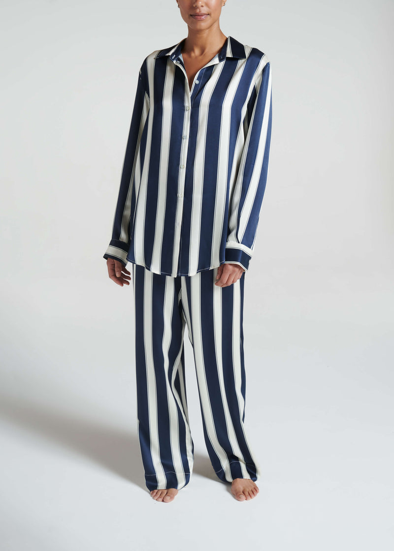 London Pyjama Bottom Midnight Bold Stripe Silk Charmeuse