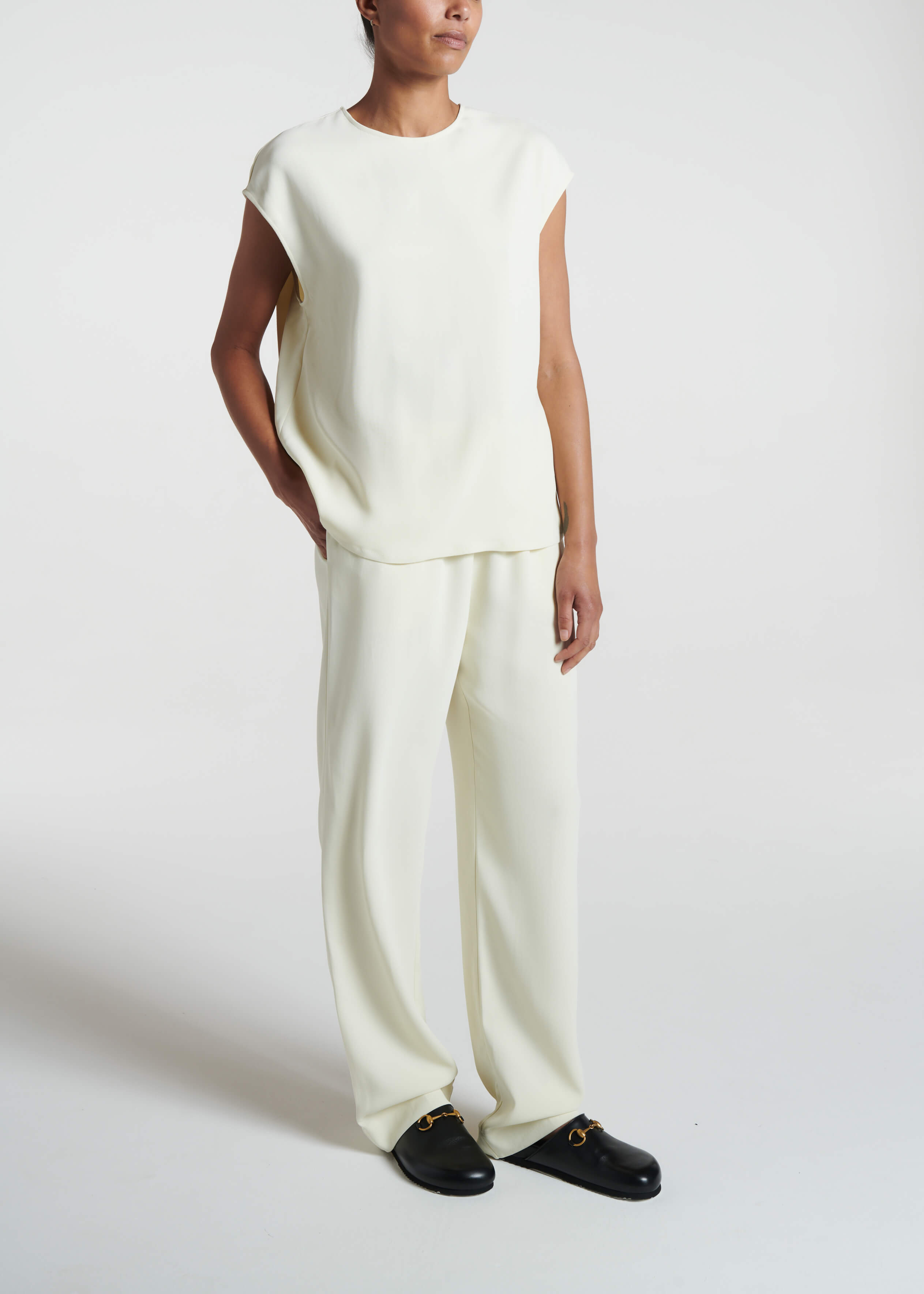Aurelia Trouser Ecru Textured Viscose Crepe