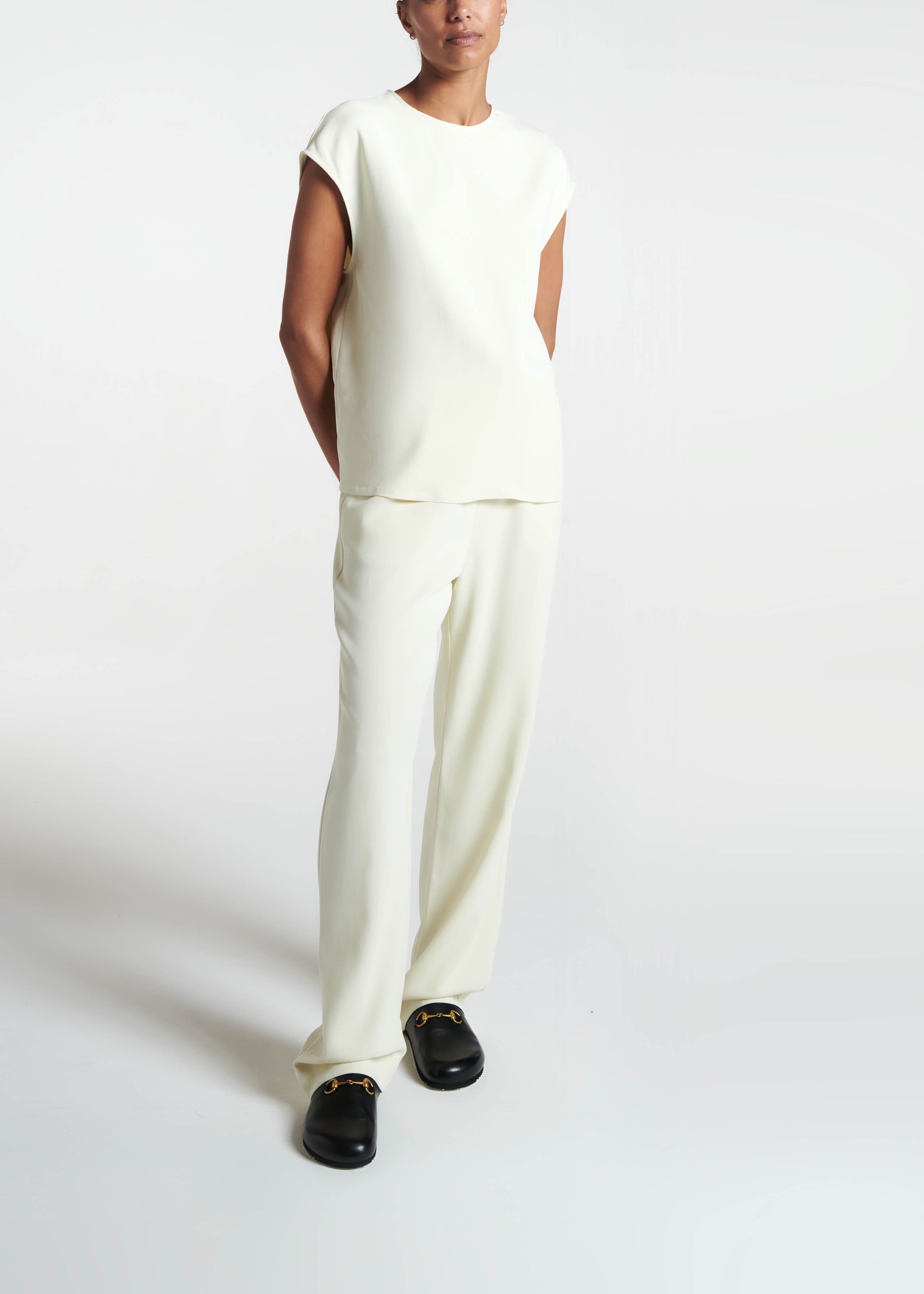 Aurelia Trouser Ecru Textured Viscose Crepe