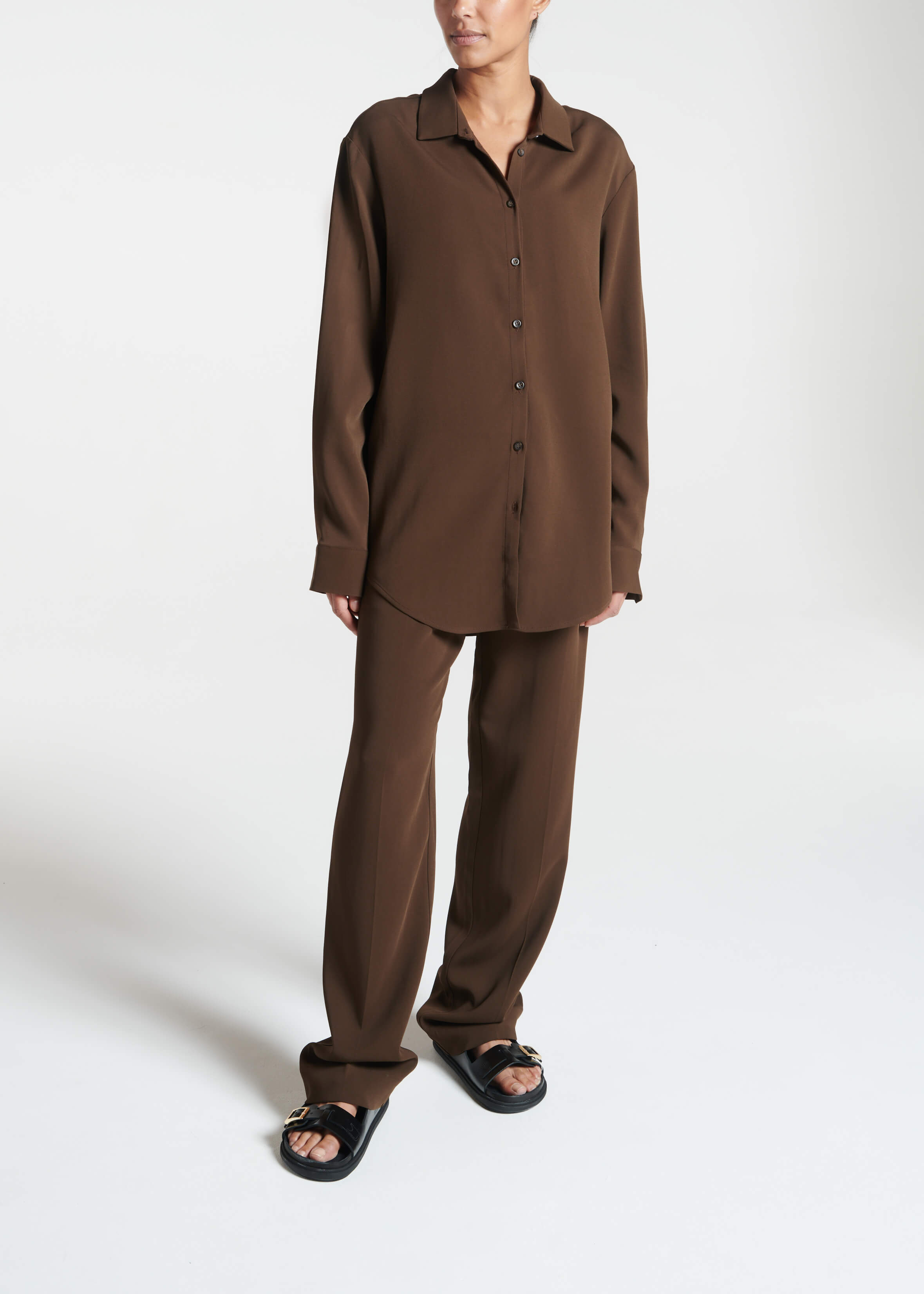 London Shirt Coffee Viscose Crepe