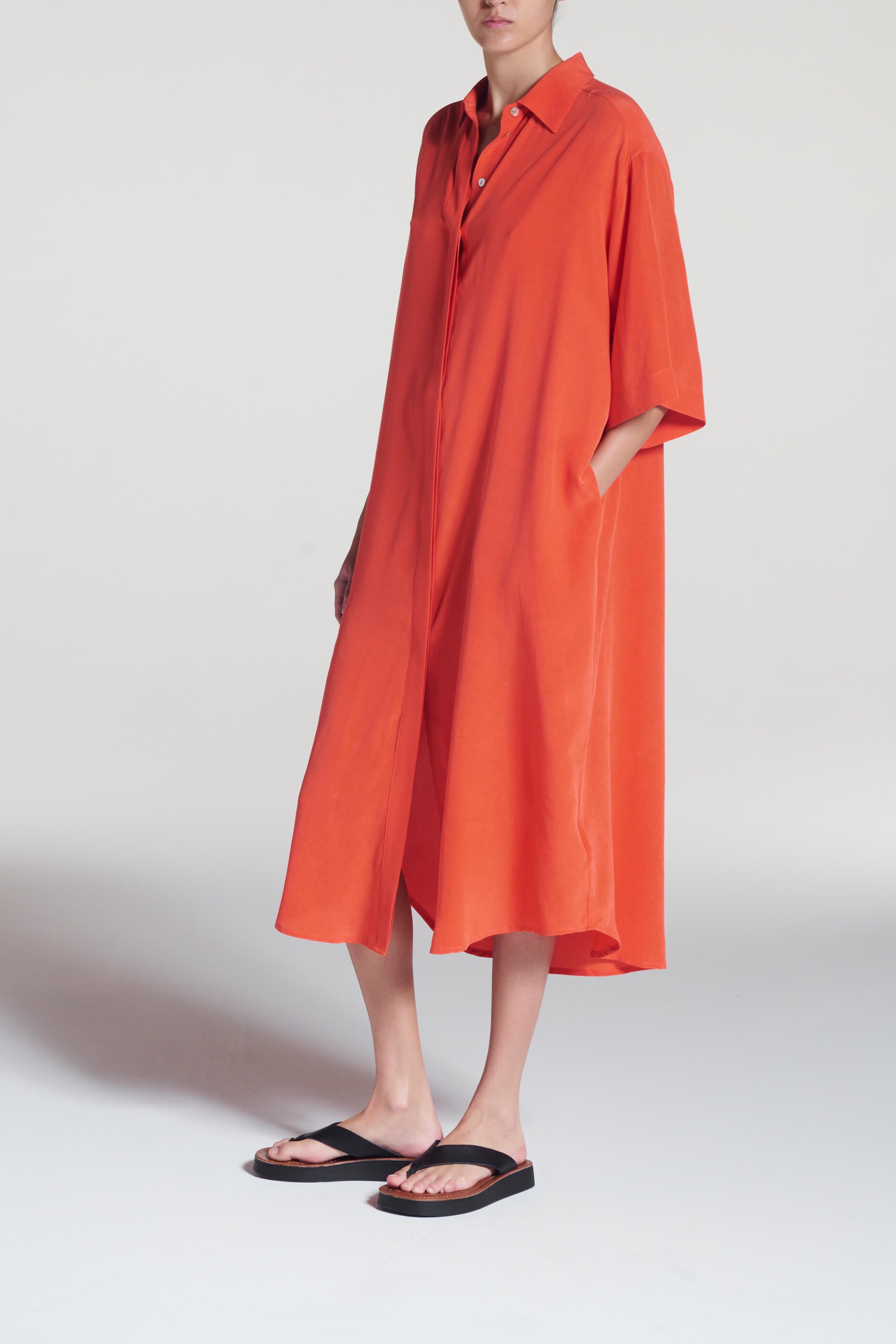 Catania Dress Coral Red Silk Crepe