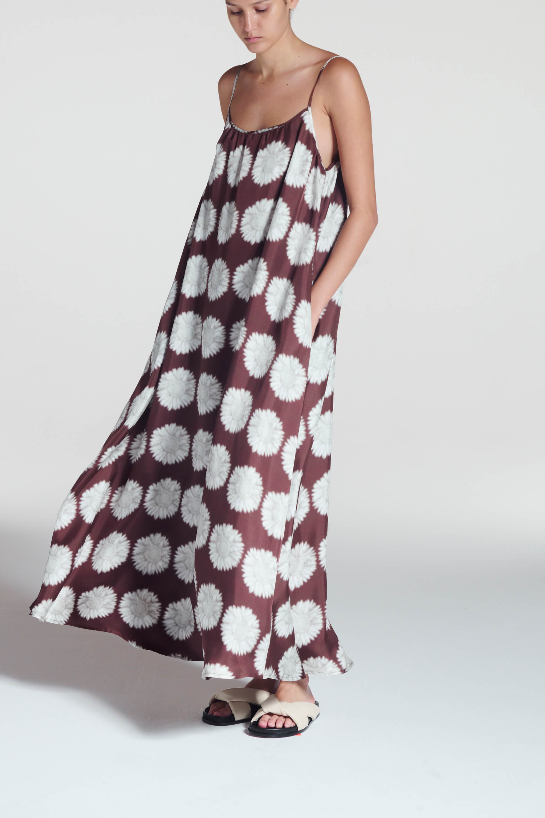 Napoli Dress Sunflower Mahogany Silk Twill