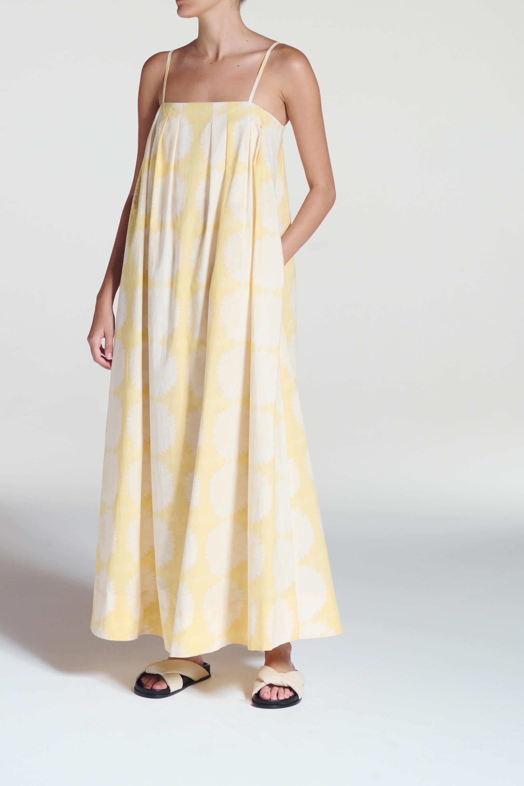 Heather Dress Abstract Sunflower Lemon Cotton