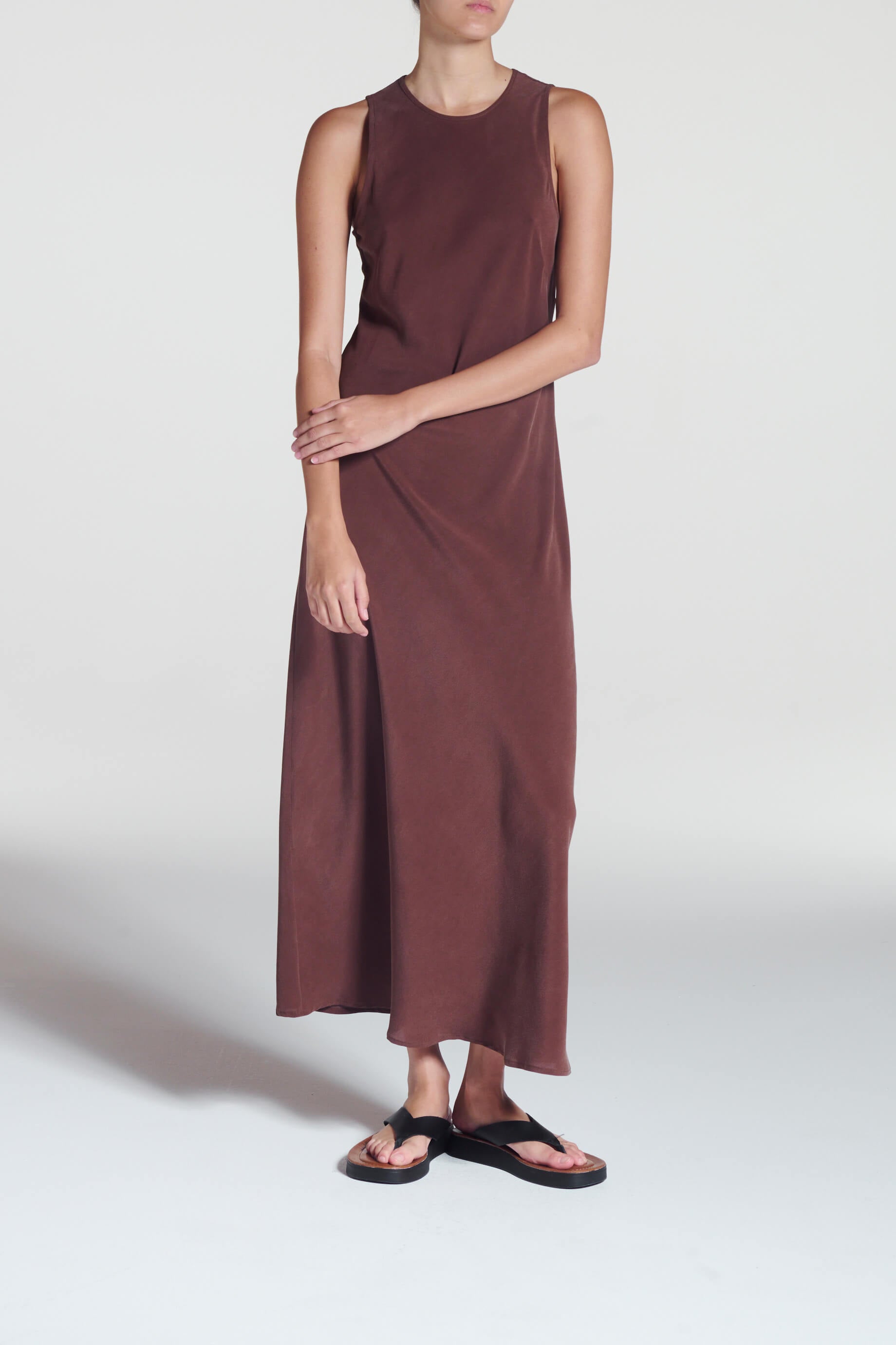 Valencia Dress Mahogany Silk Crepe
