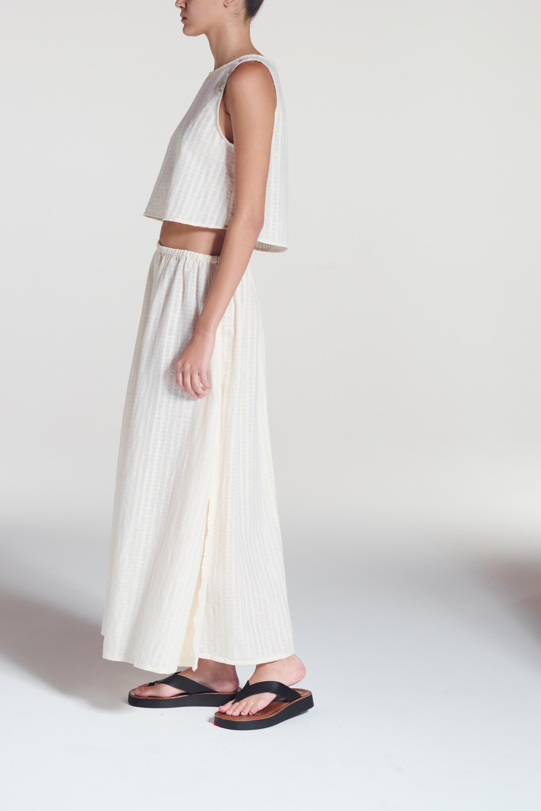 Rafaela Skirt Shell White Stripe Cotton Linen