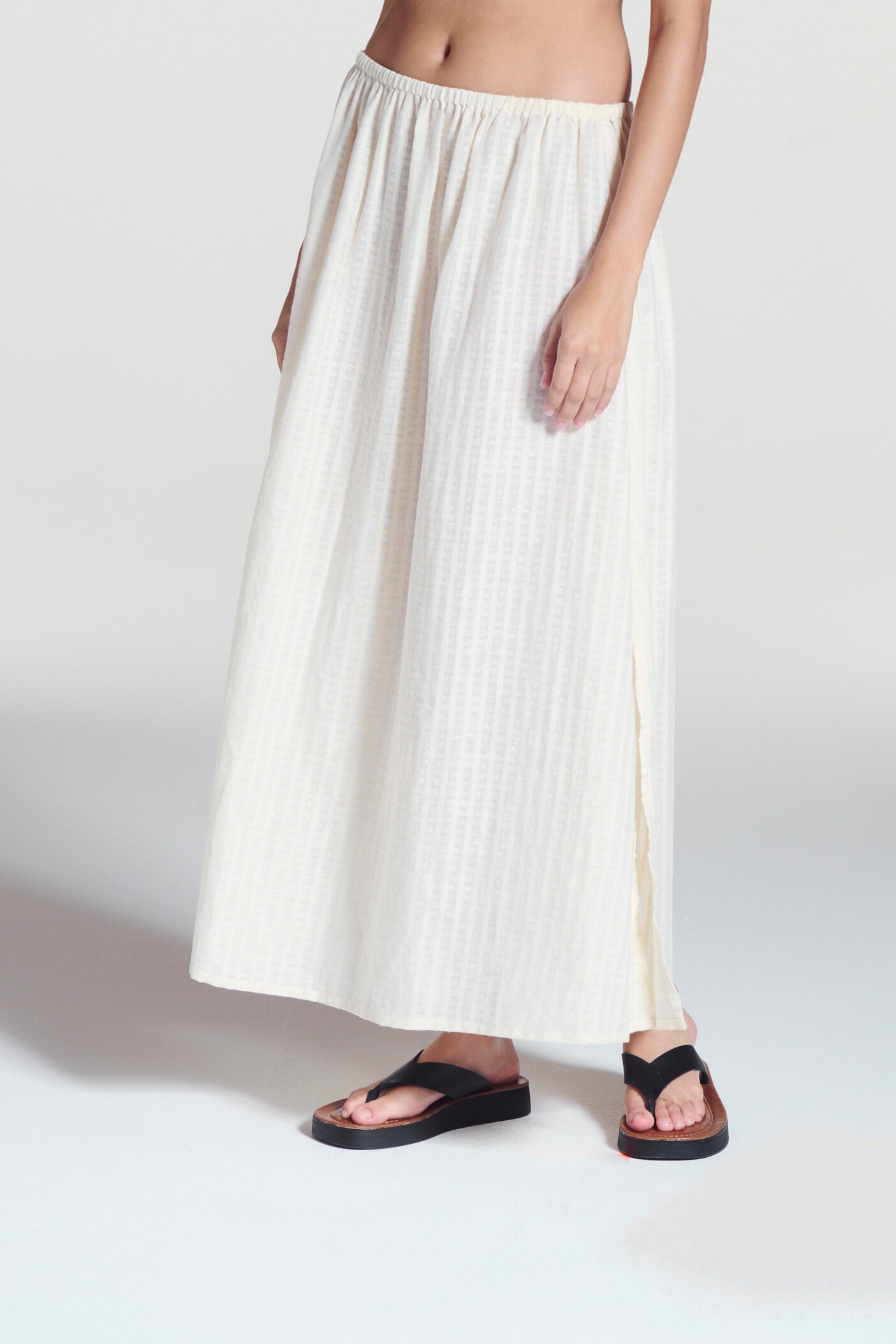 Rafaela Skirt Shell White Stripe Cotton Linen
