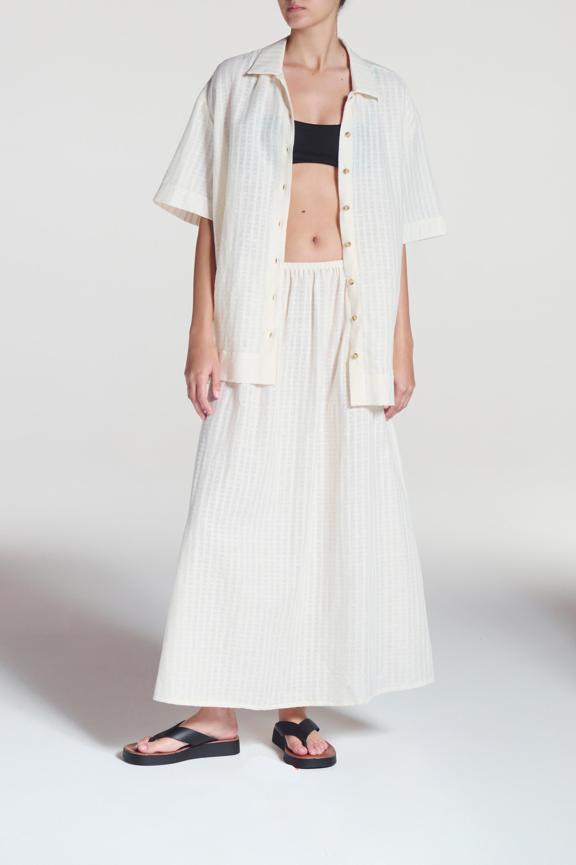 Rafaela Skirt Shell White Stripe Cotton Linen