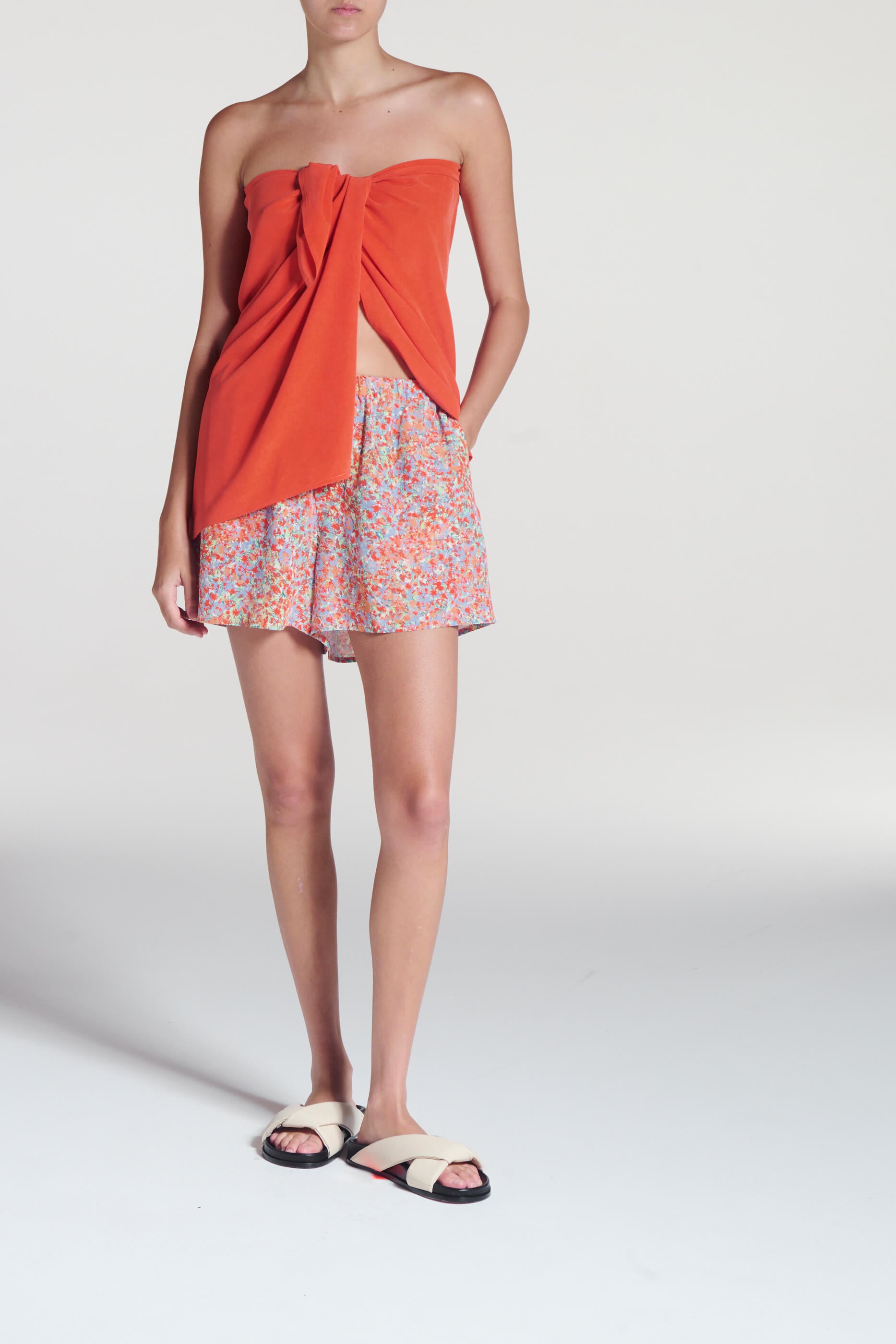 Sarong Coral Red Silk Crepe
