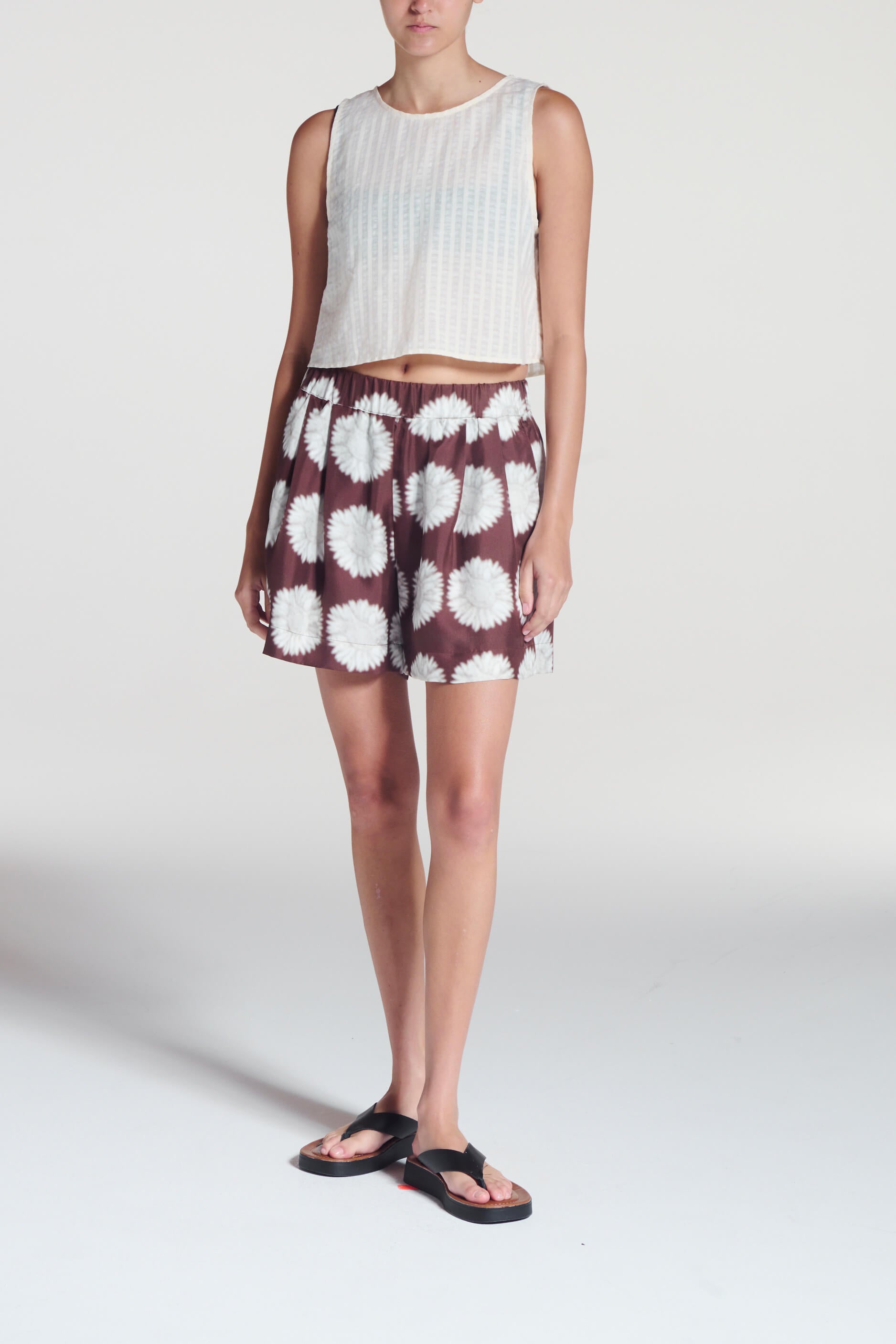 Zurich Short Sunflower Mahogany Silk Twill