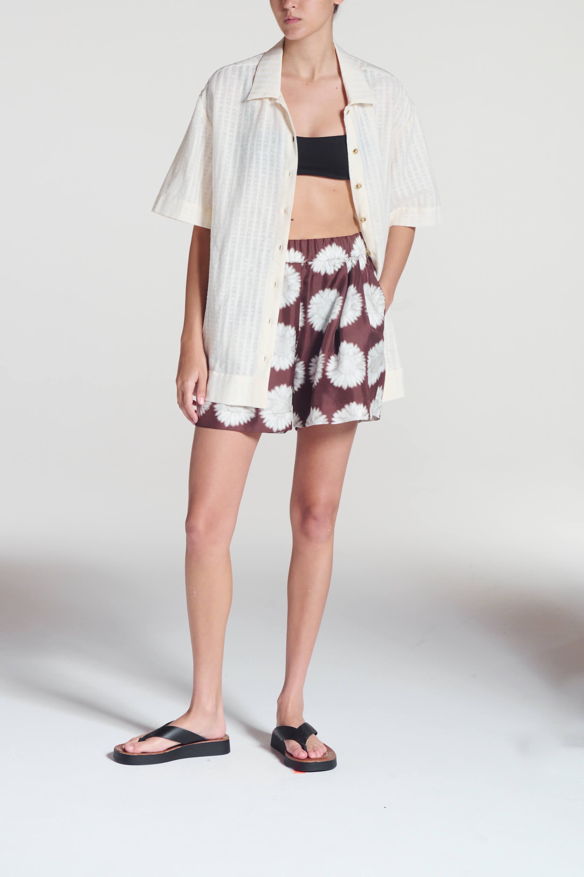 Zurich Short Sunflower Mahogany Silk Twill