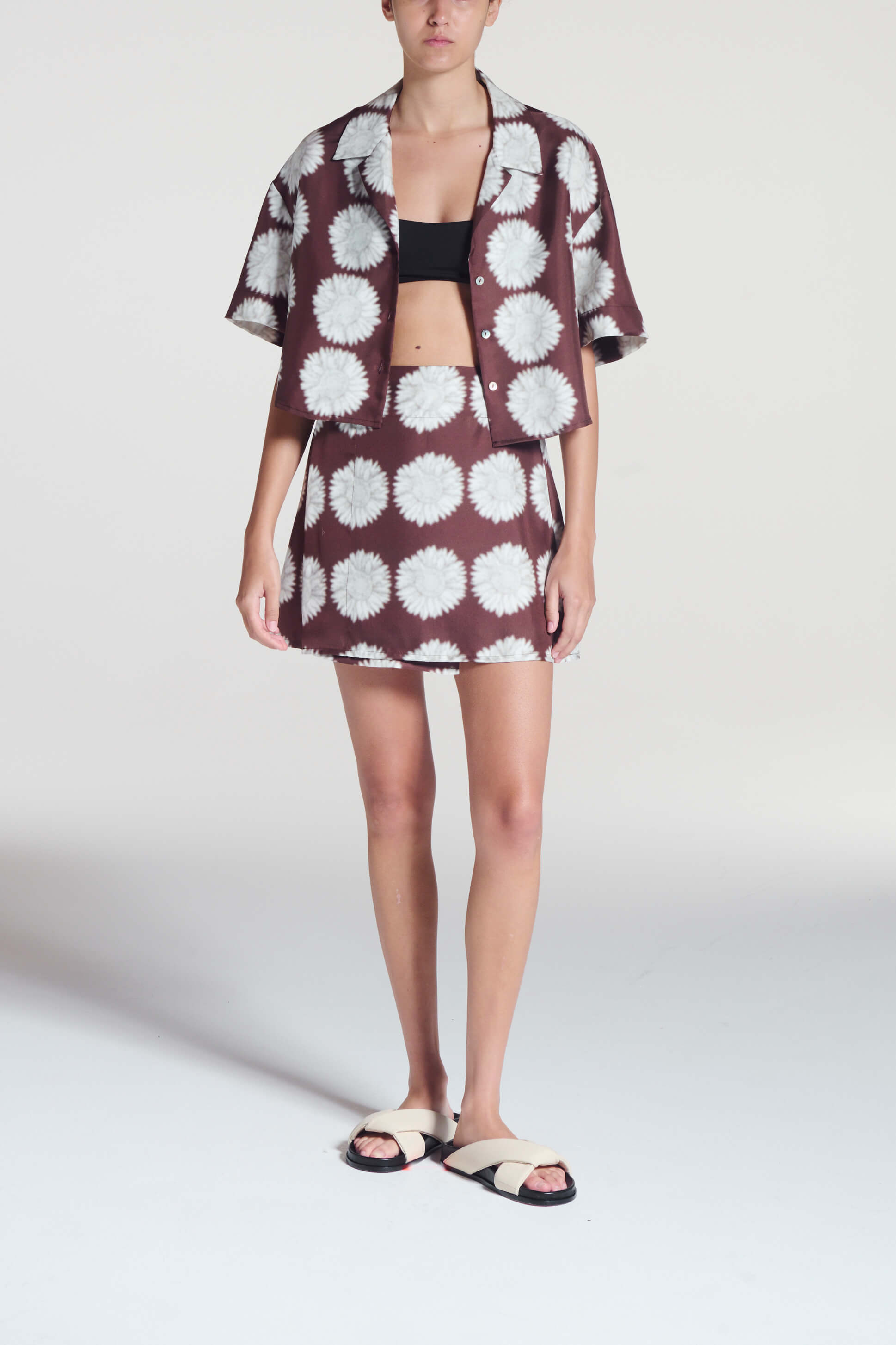 Positano Skirt Sunflower Mahogany Silk Twill