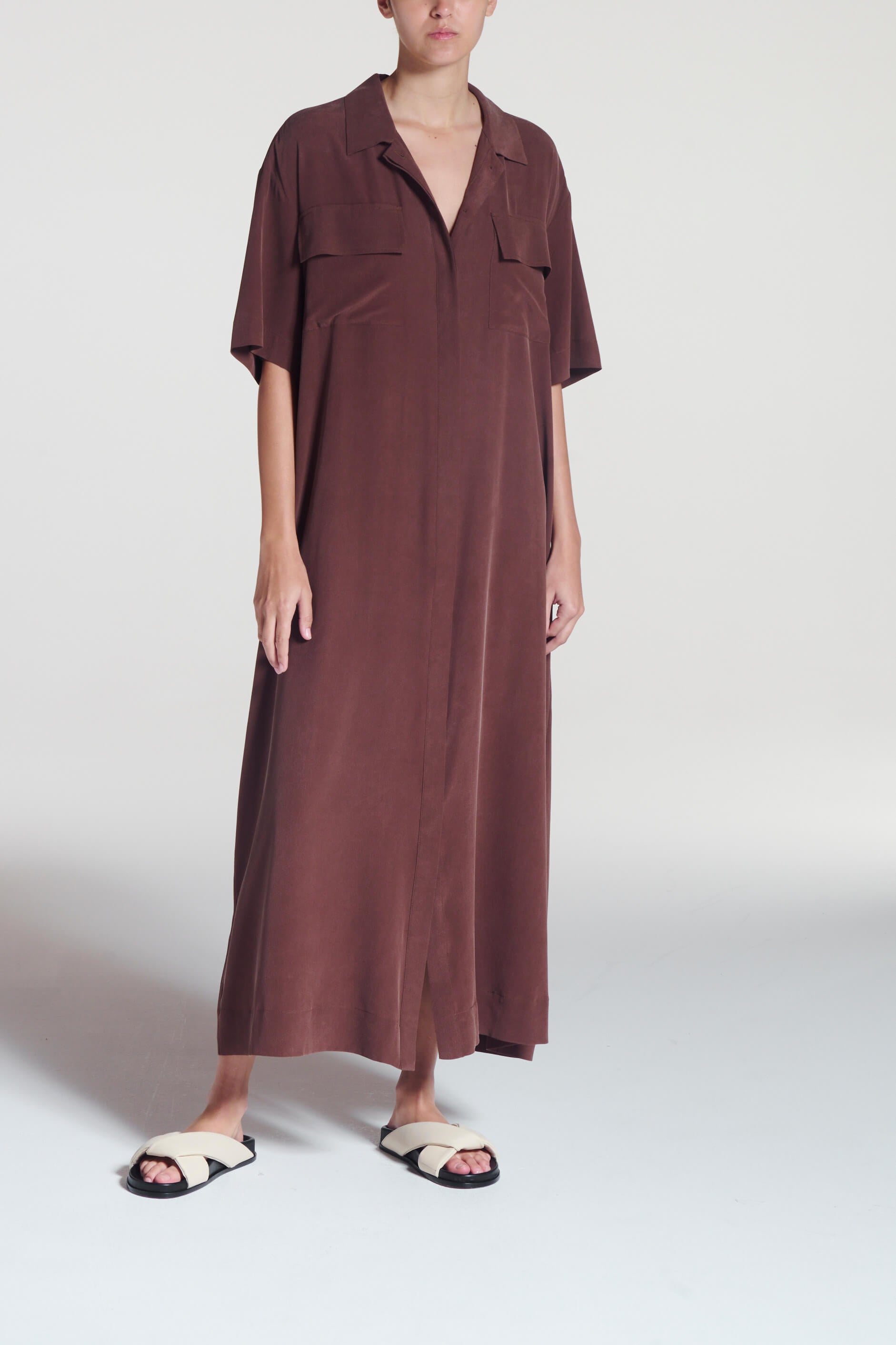 Amina Dress Mahogany Silk Crepe