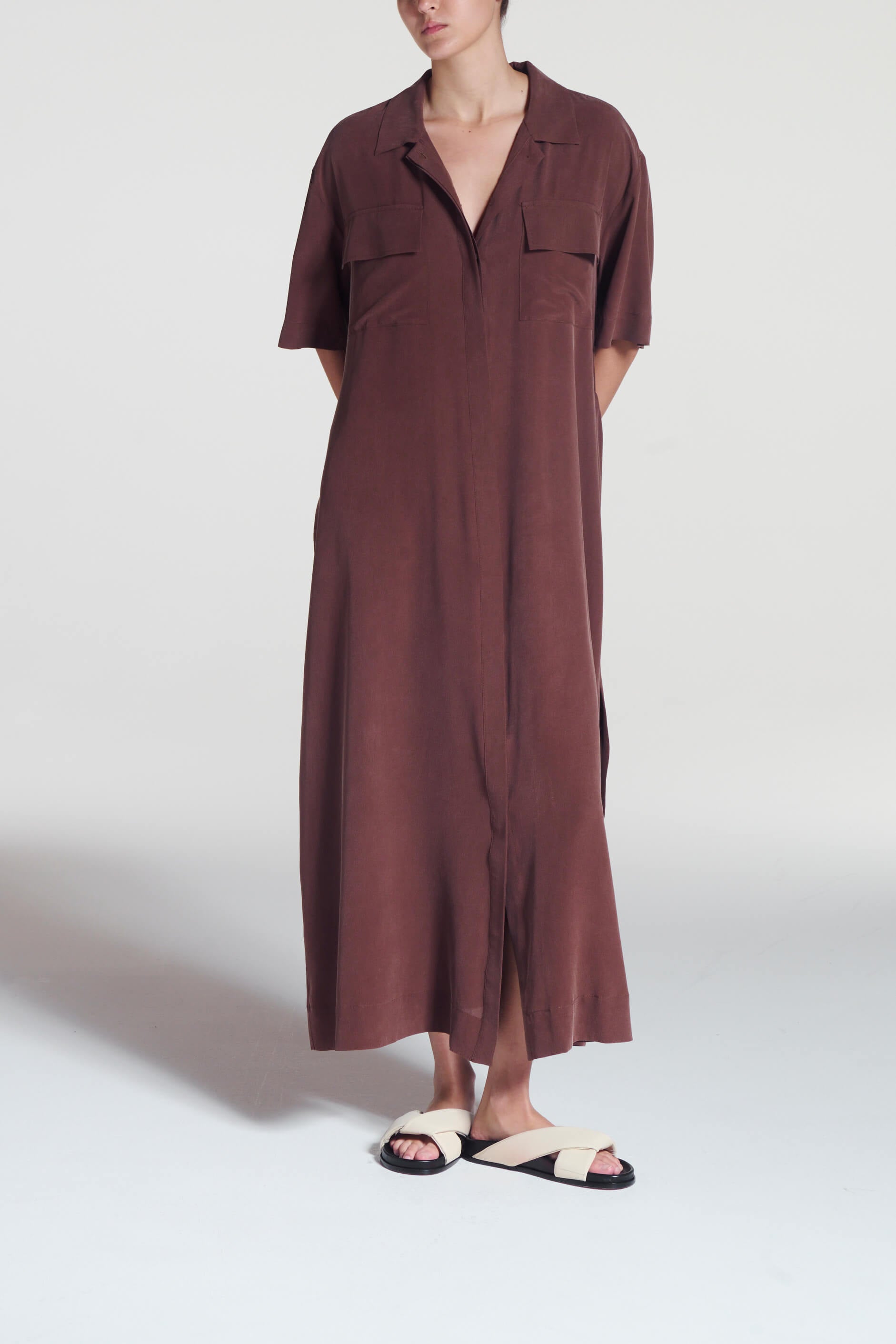 Amina Dress Mahogany Silk Crepe