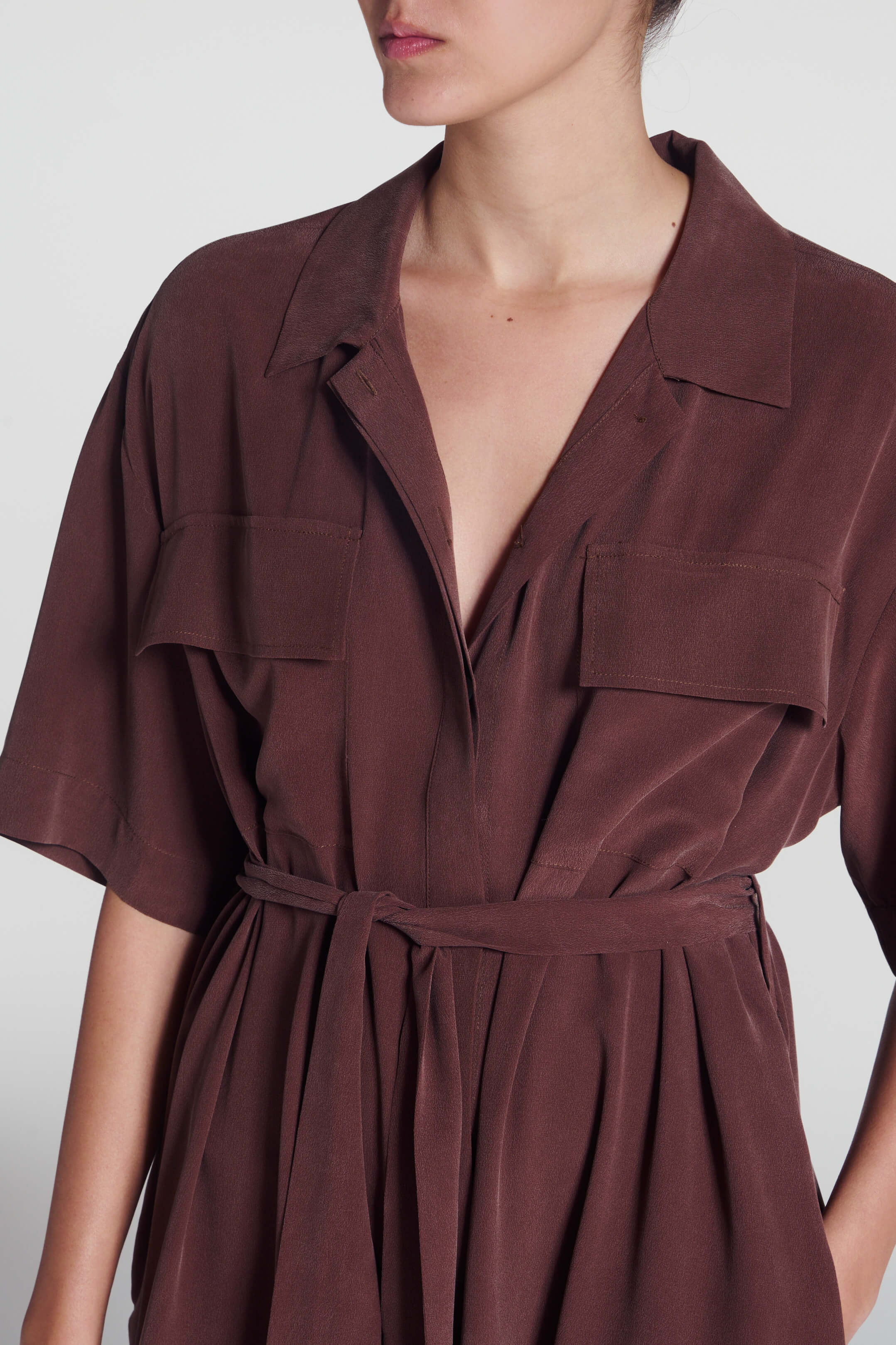 Amina Dress Mahogany Silk Crepe