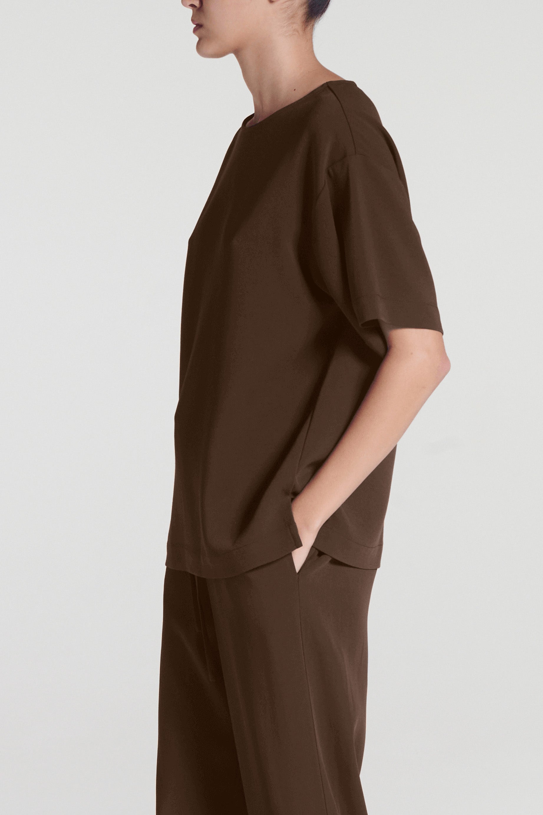 Talia Shirt Coffee Viscose Crepe