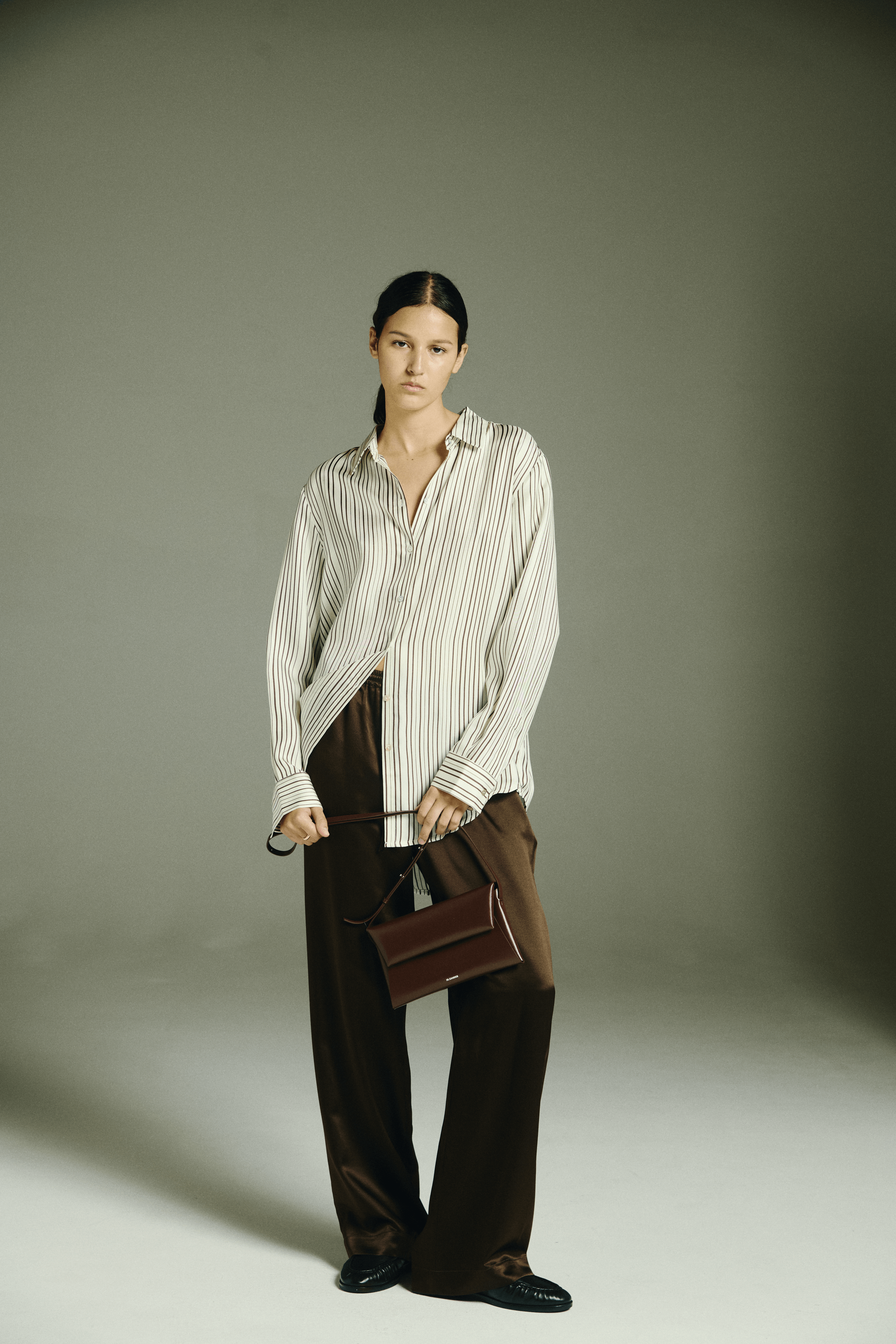 London Shirt Umber Brown Fine Stripe Silk Twill