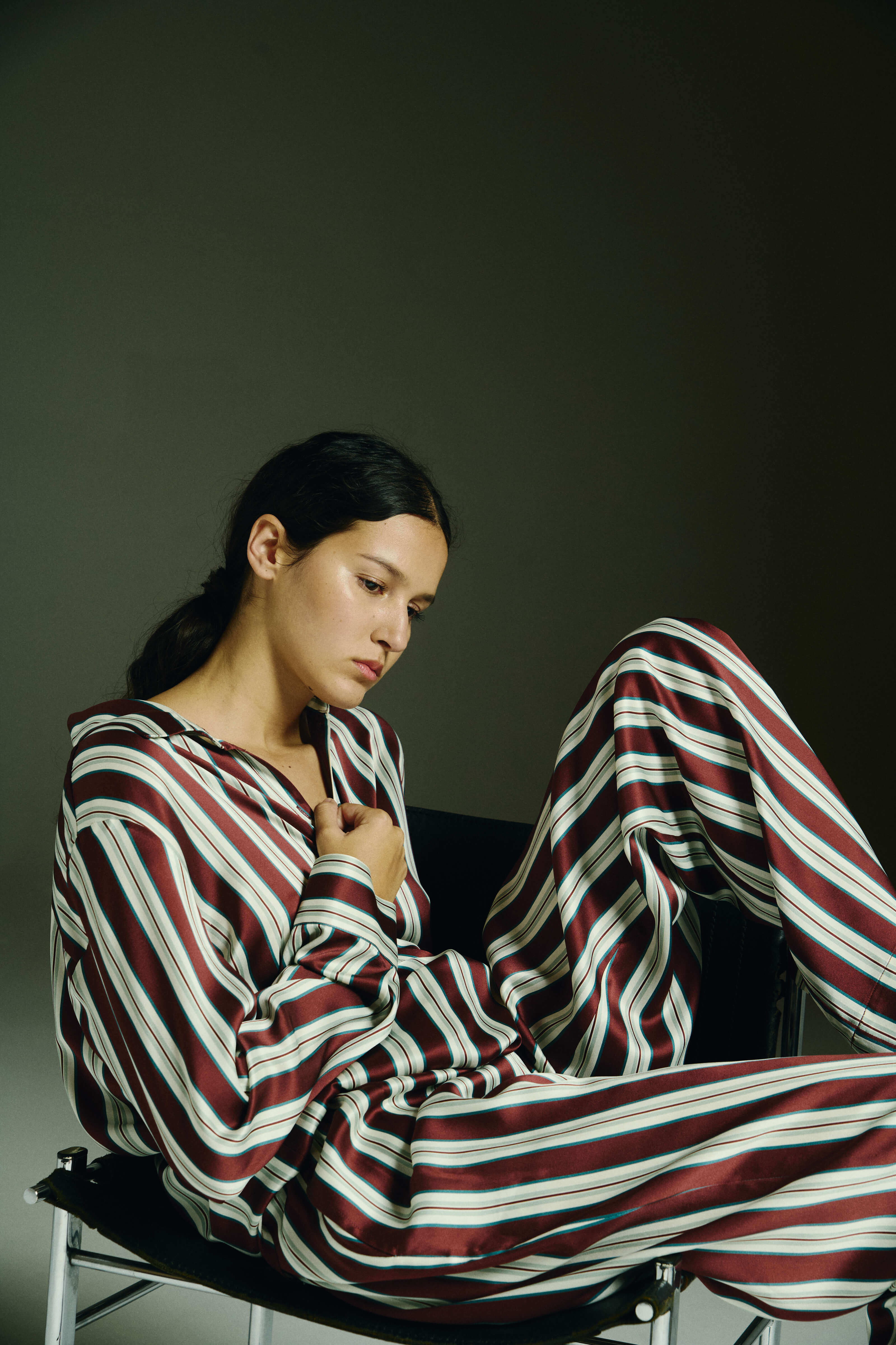 Rosa Trouser Maroon Stripe Silk Charmeuse