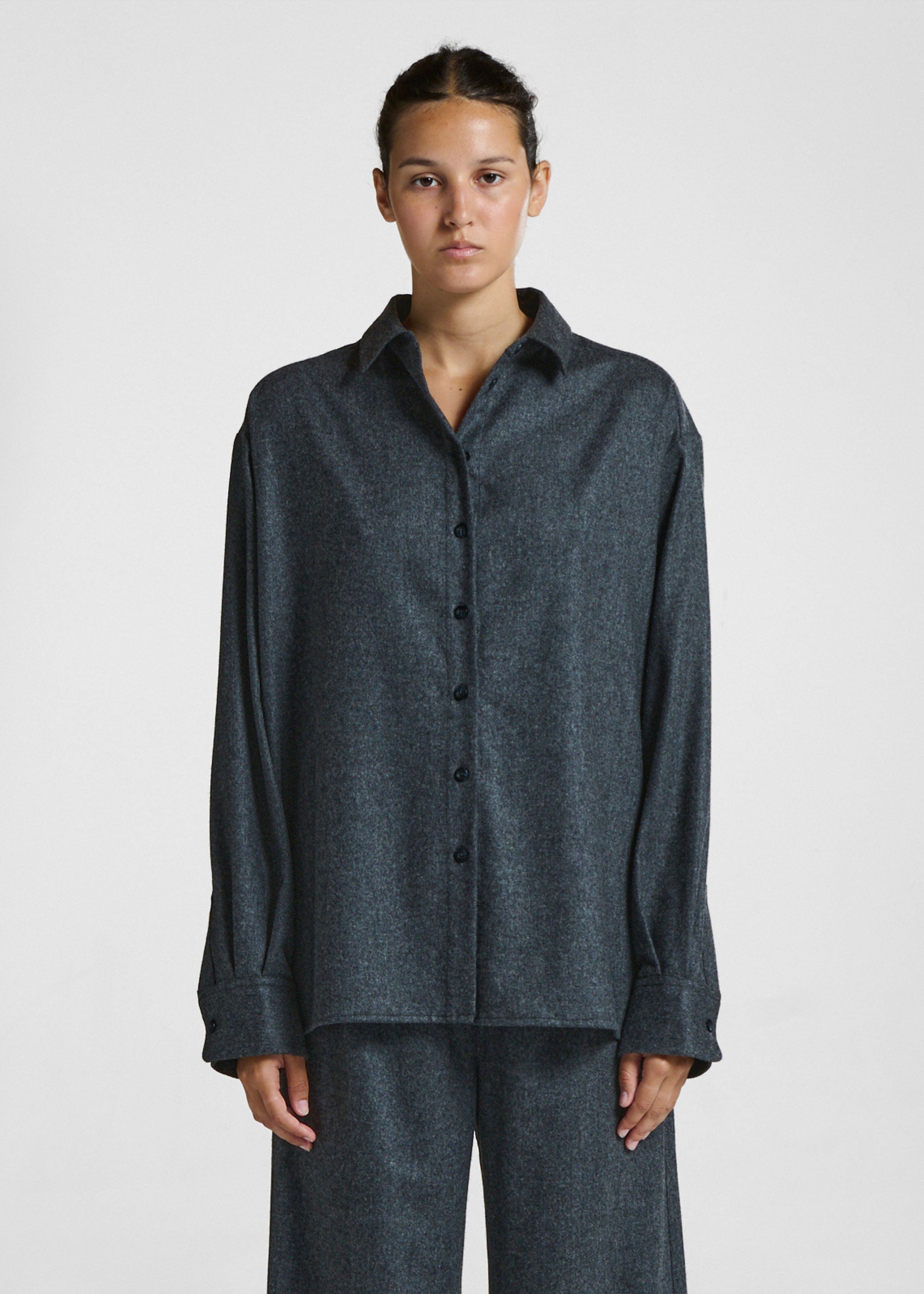 Maya Shirt Charcoal Wool Cashmere Flannel