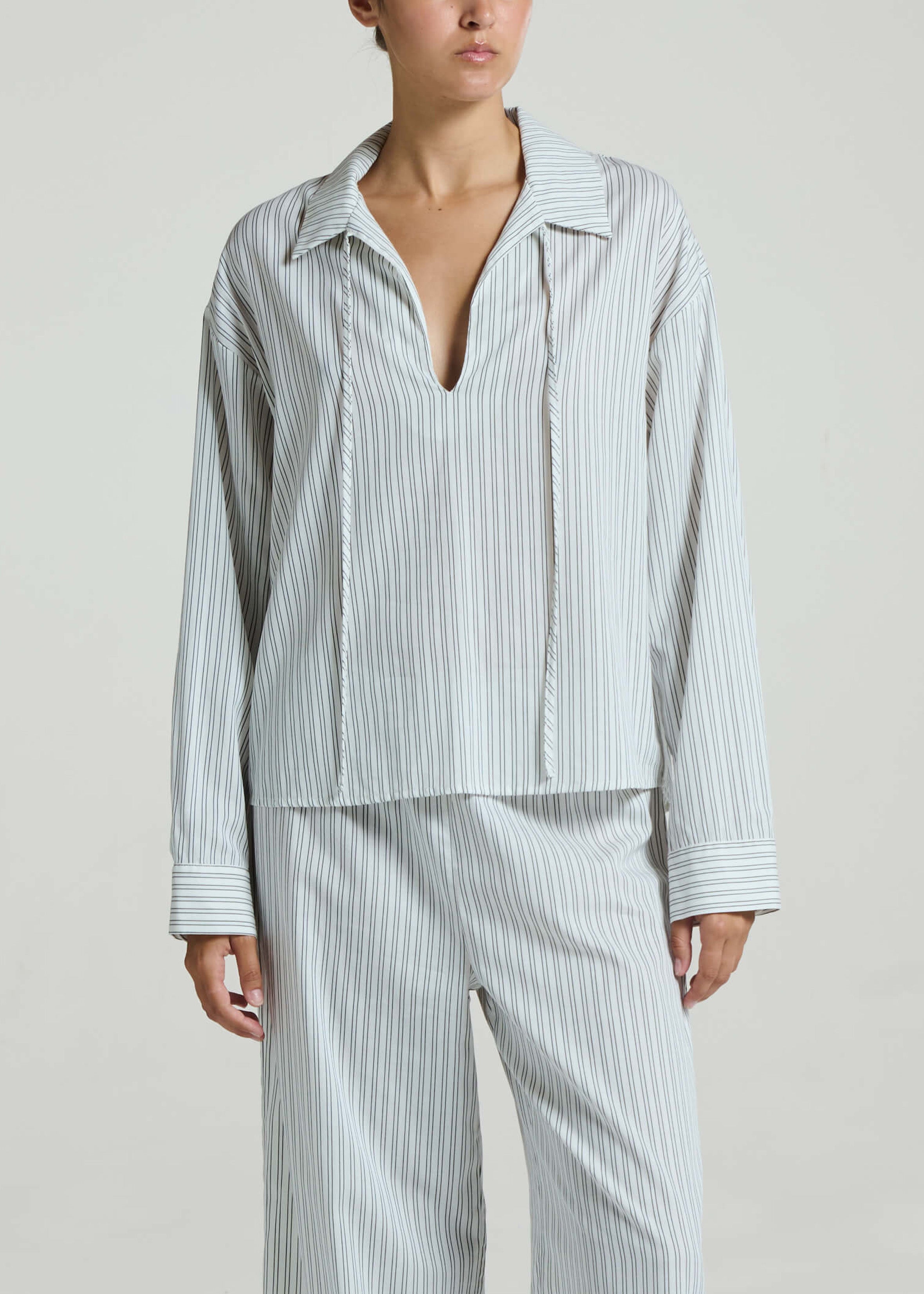 Santiago Top White Charcoal Stripe Cotton Viscose