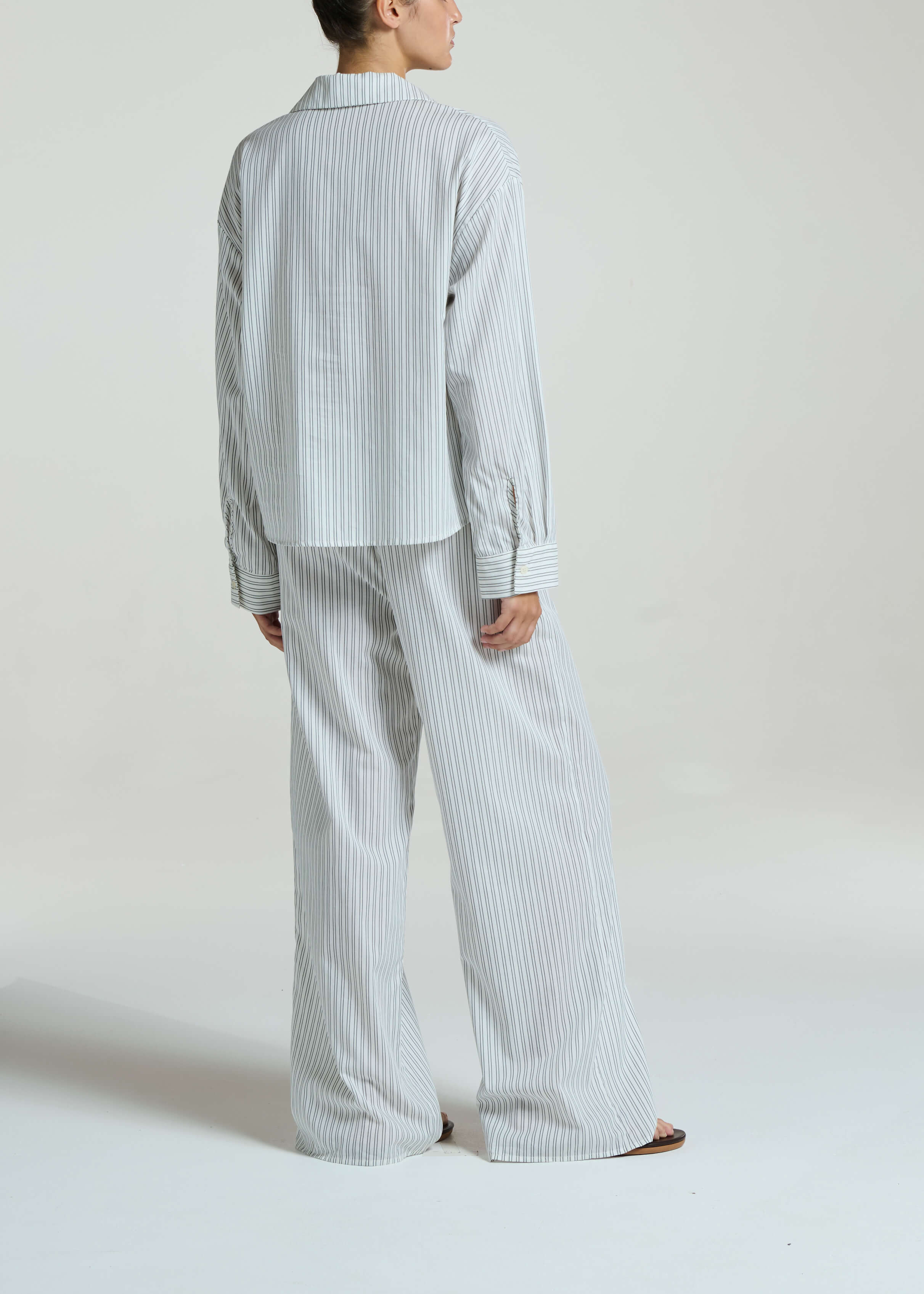 Santiago Top White Charcoal Stripe Cotton Viscose