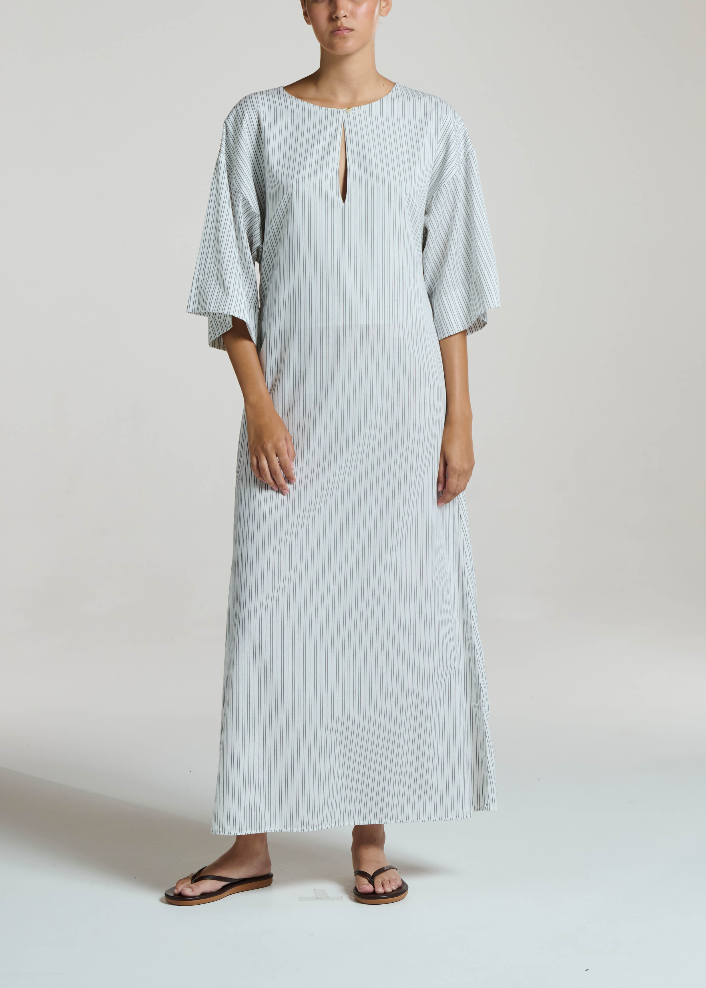 Daloa Dress White Charcoal Stripe Cotton Viscose