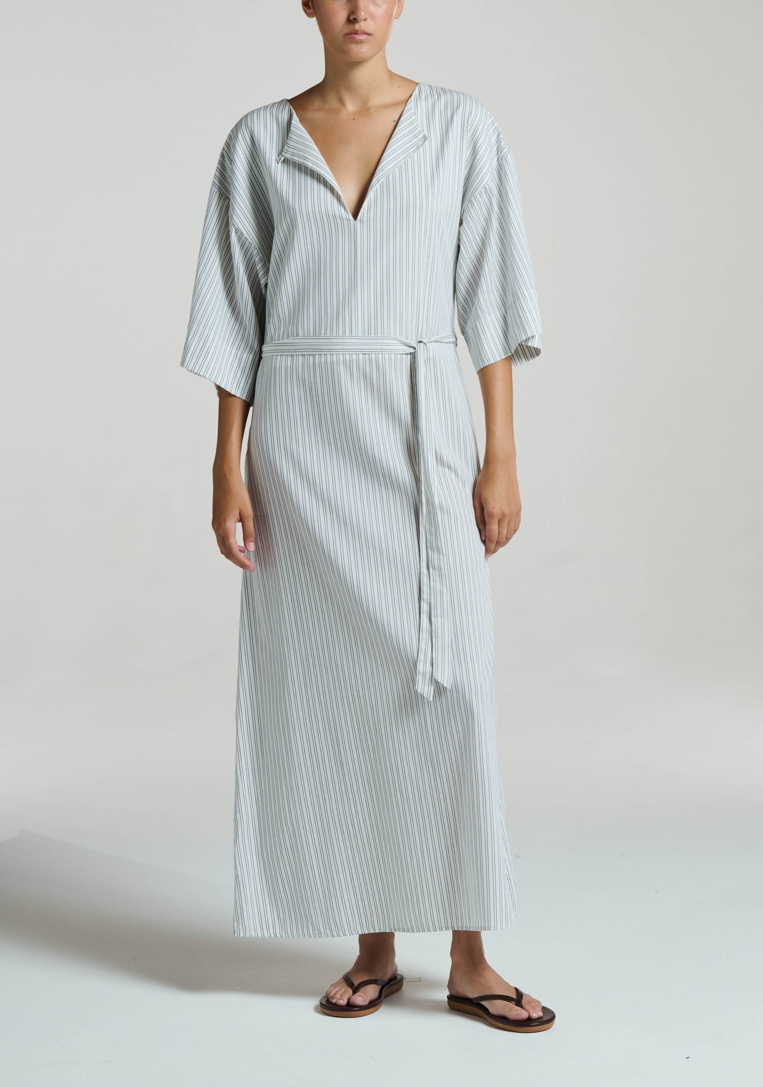 Daloa Dress White Charcoal Stripe Cotton Viscose