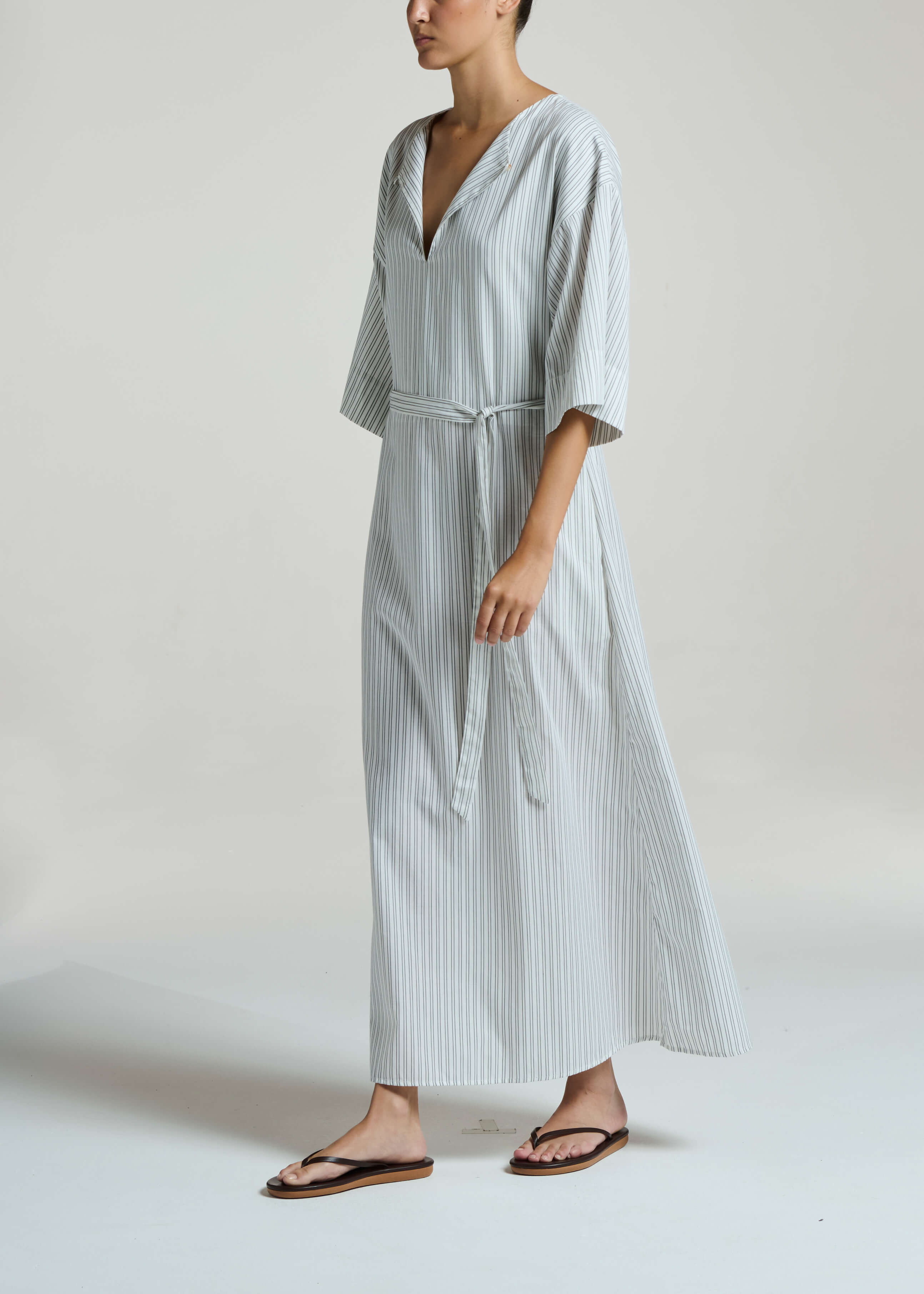Daloa Dress White Charcoal Stripe Cotton Viscose