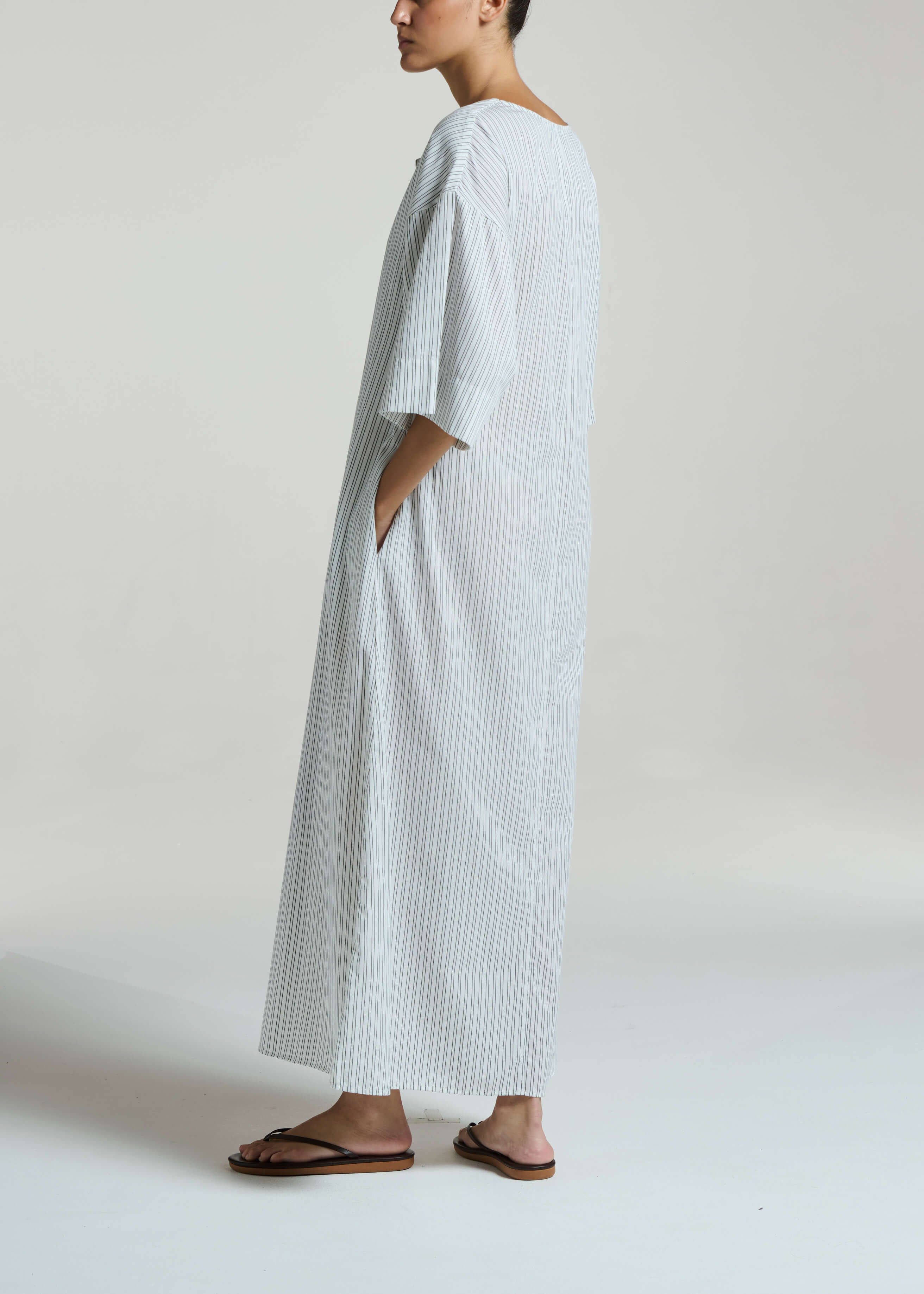 Daloa Dress White Charcoal Stripe Cotton Viscose