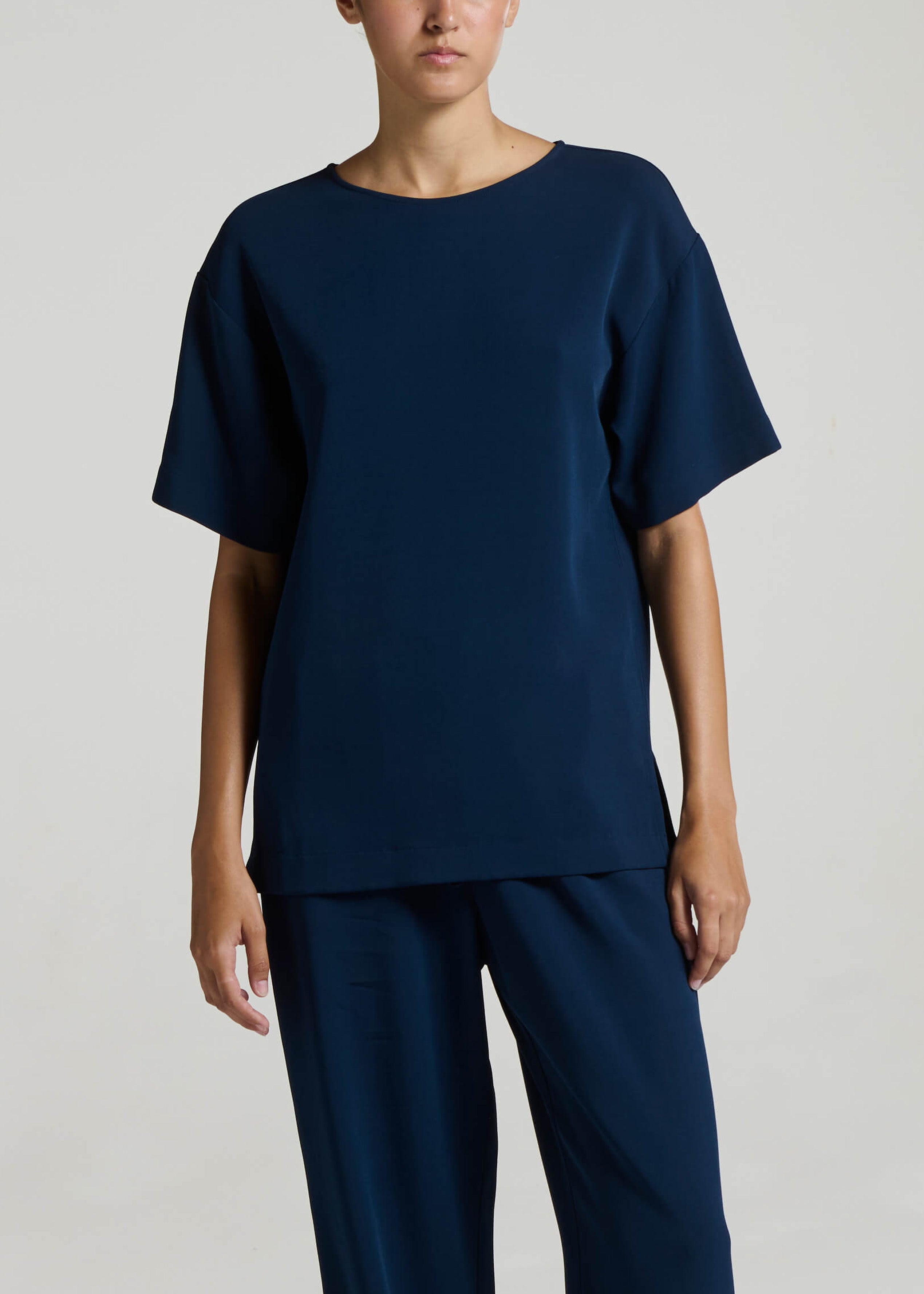 Talia T-Shirt Navy Viscose Crepe
