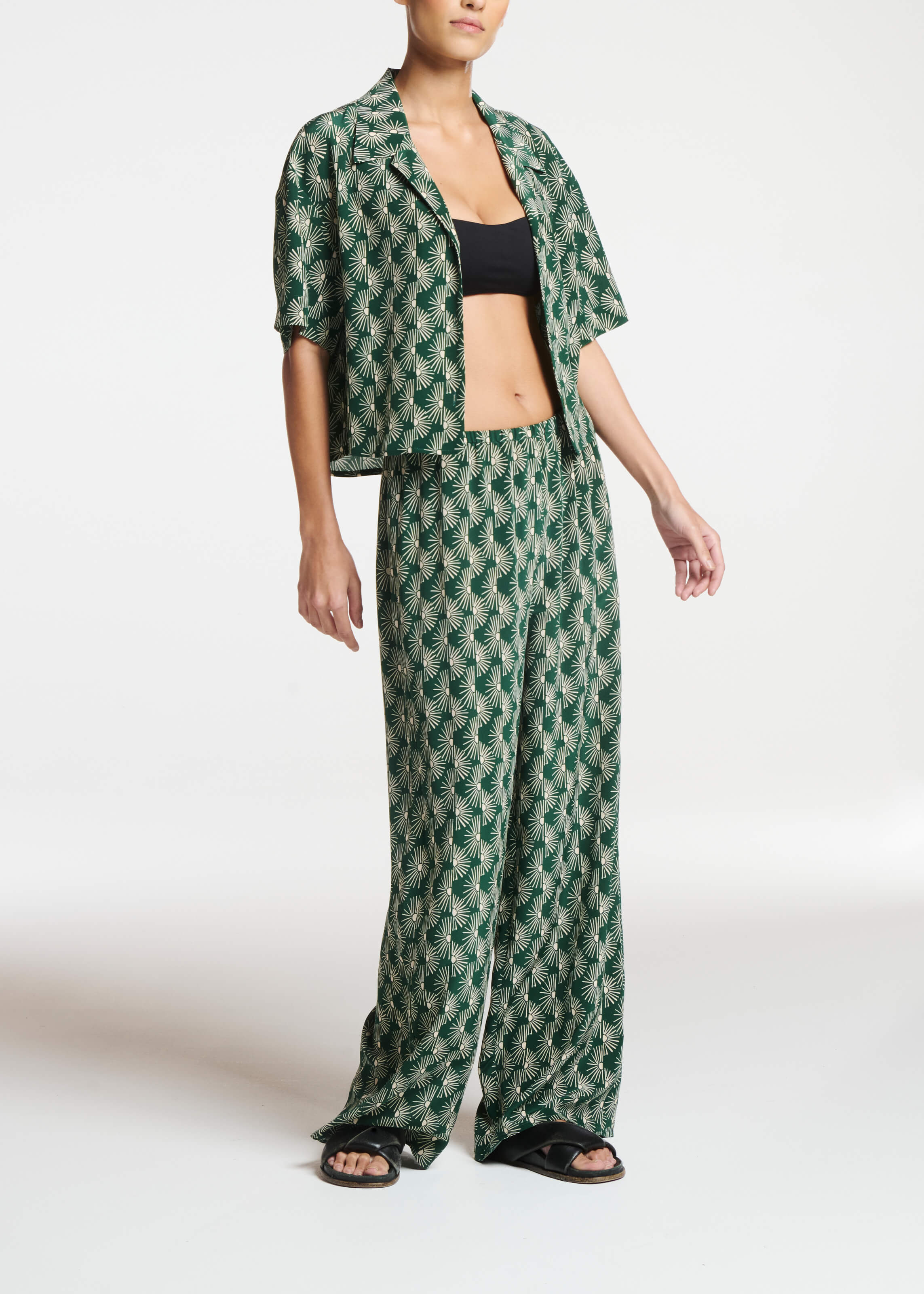 Austin Trouser Sunrise Pine Green Silk Crepe