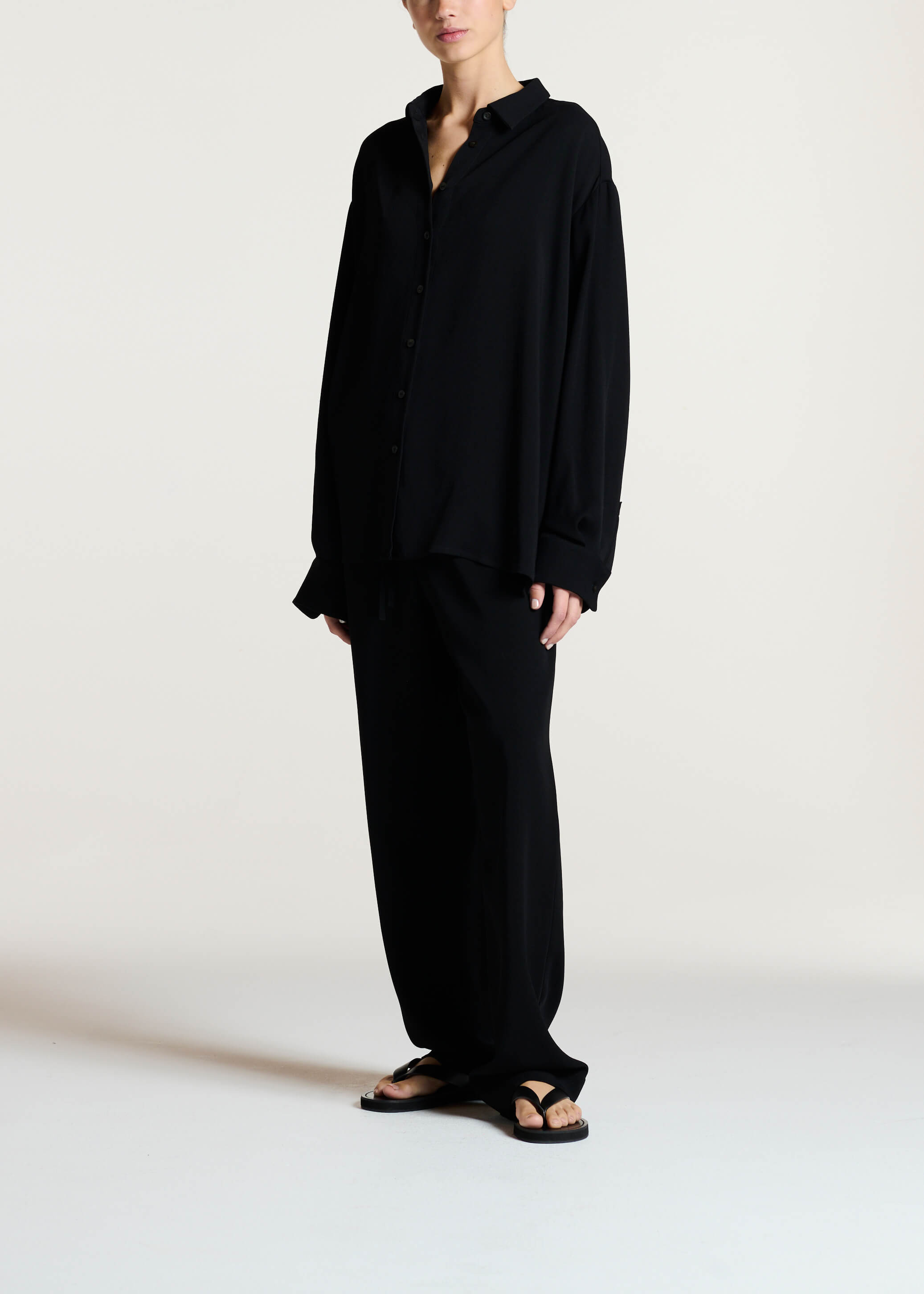 Maya Shirt Black Textured Viscose Crepe