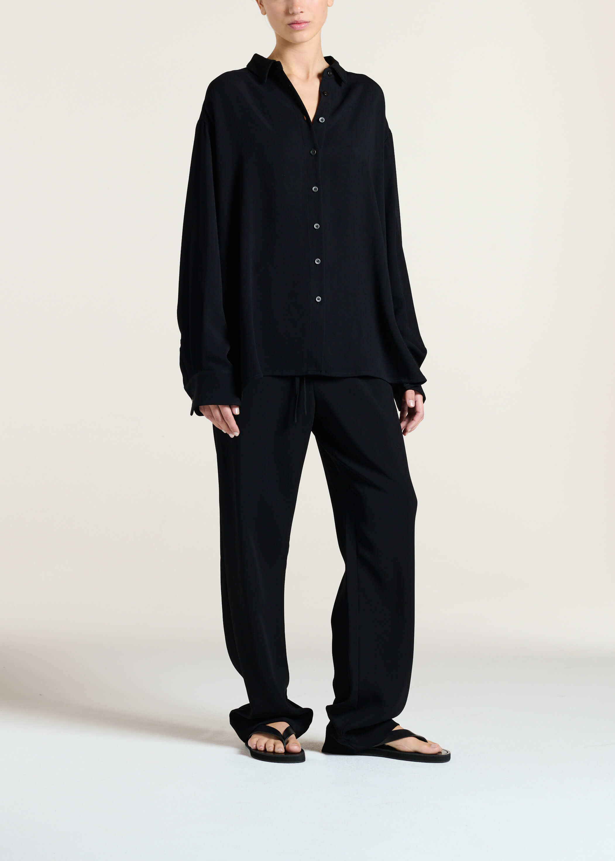 Maya Shirt Black Textured Viscose Crepe