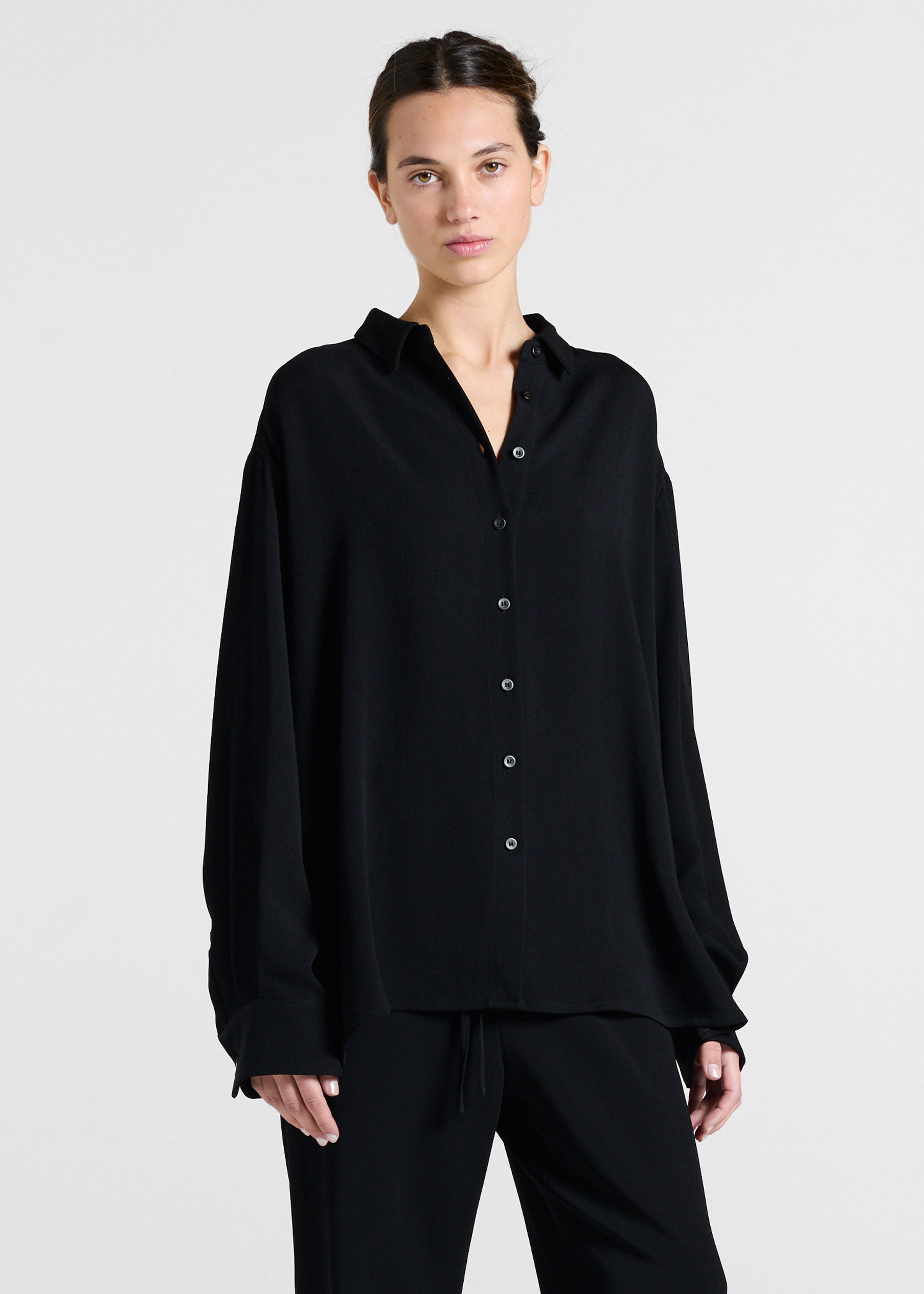 Maya Shirt Black Textured Viscose Crepe