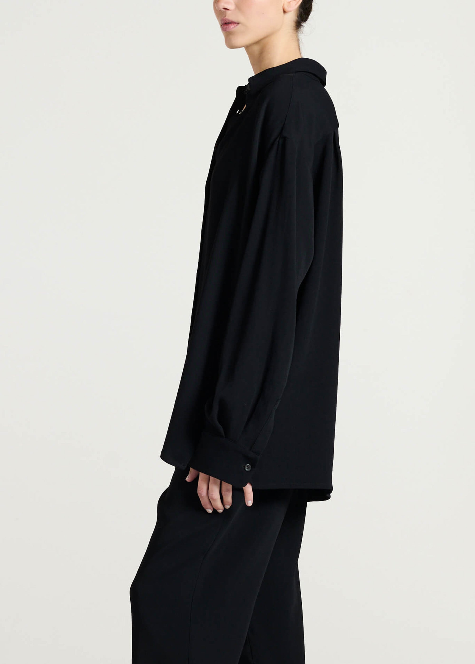 Maya Shirt Black Textured Viscose Crepe