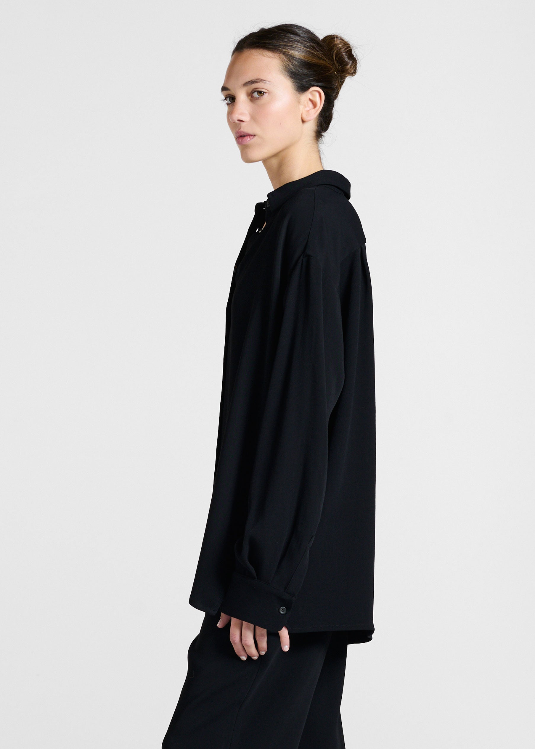 Maya Shirt Black Textured Viscose Crepe