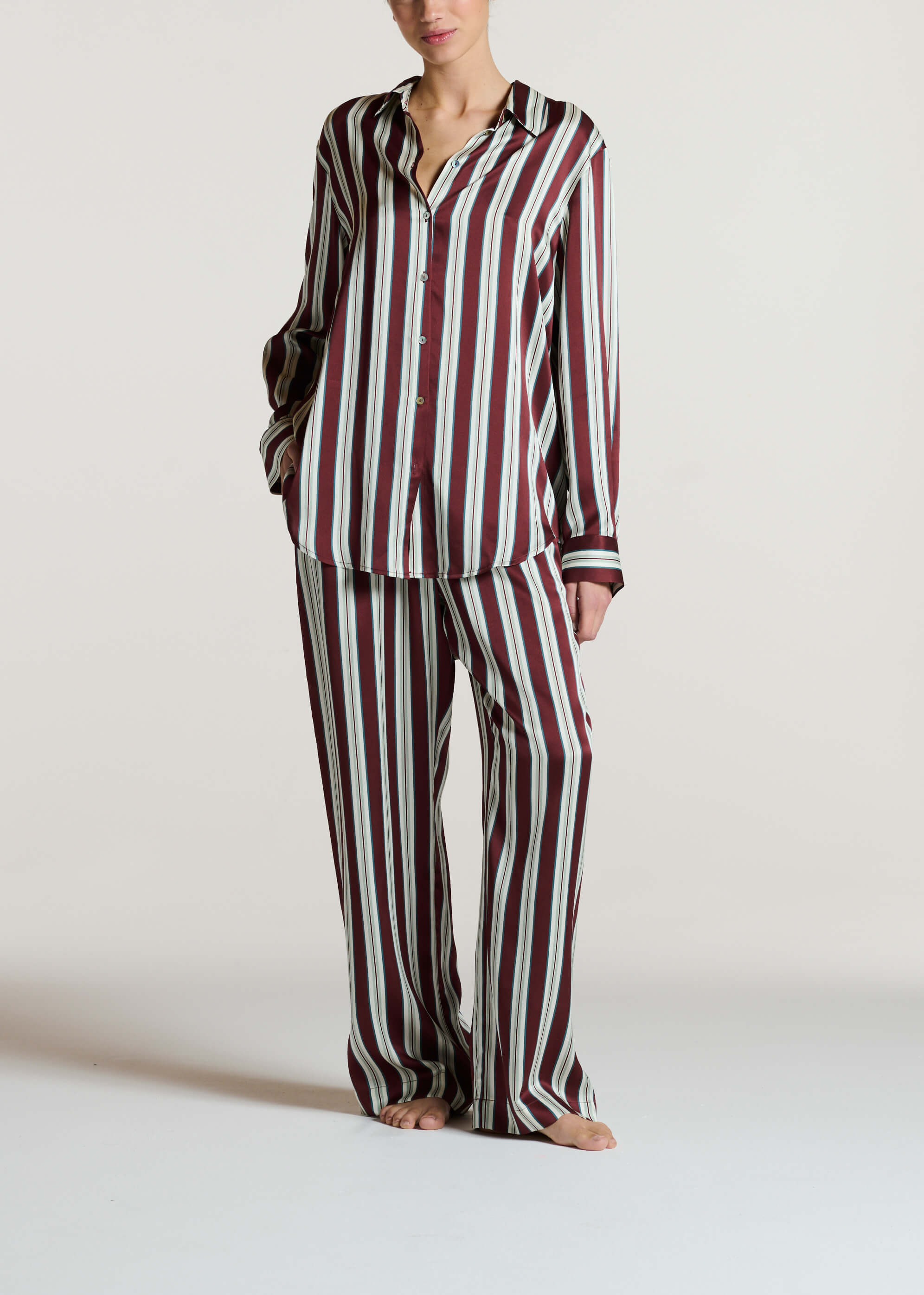 Rosa Trouser Maroon Stripe Silk Charmeuse