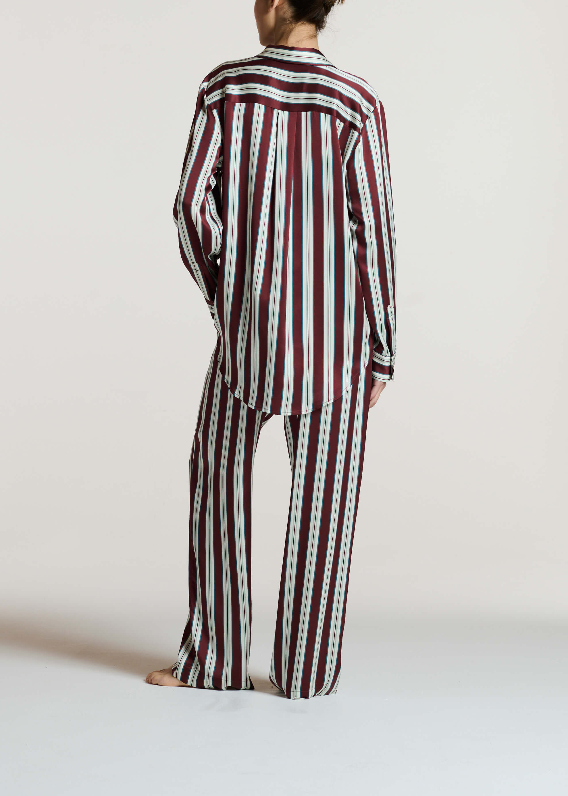 Rosa Trouser Maroon Stripe Silk Charmeuse