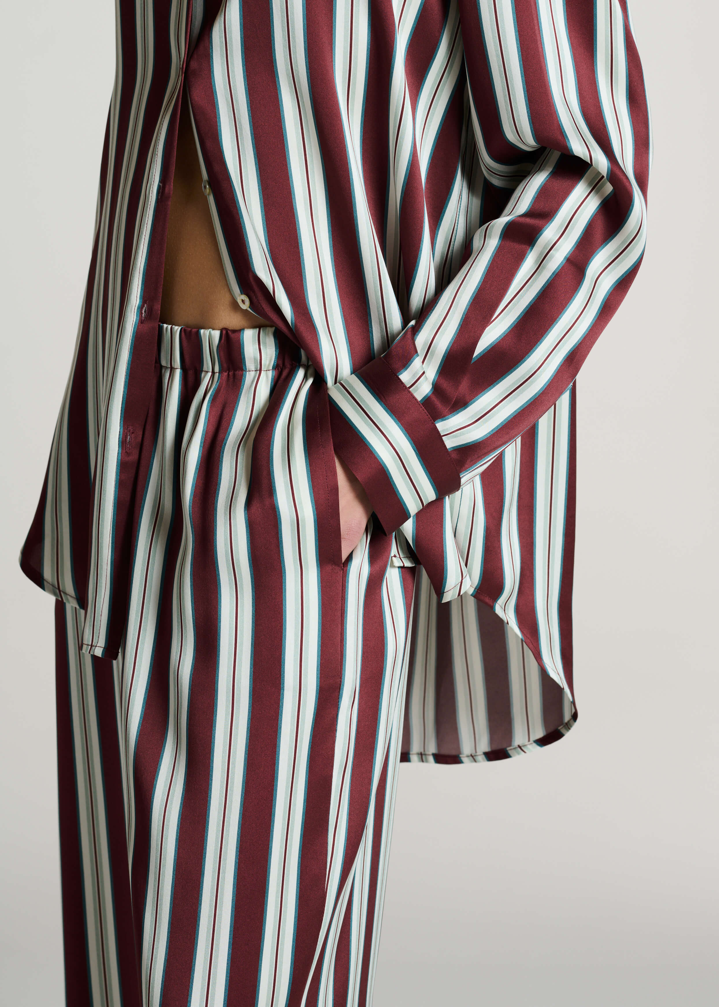 Rosa Trouser Maroon Stripe Silk Charmeuse