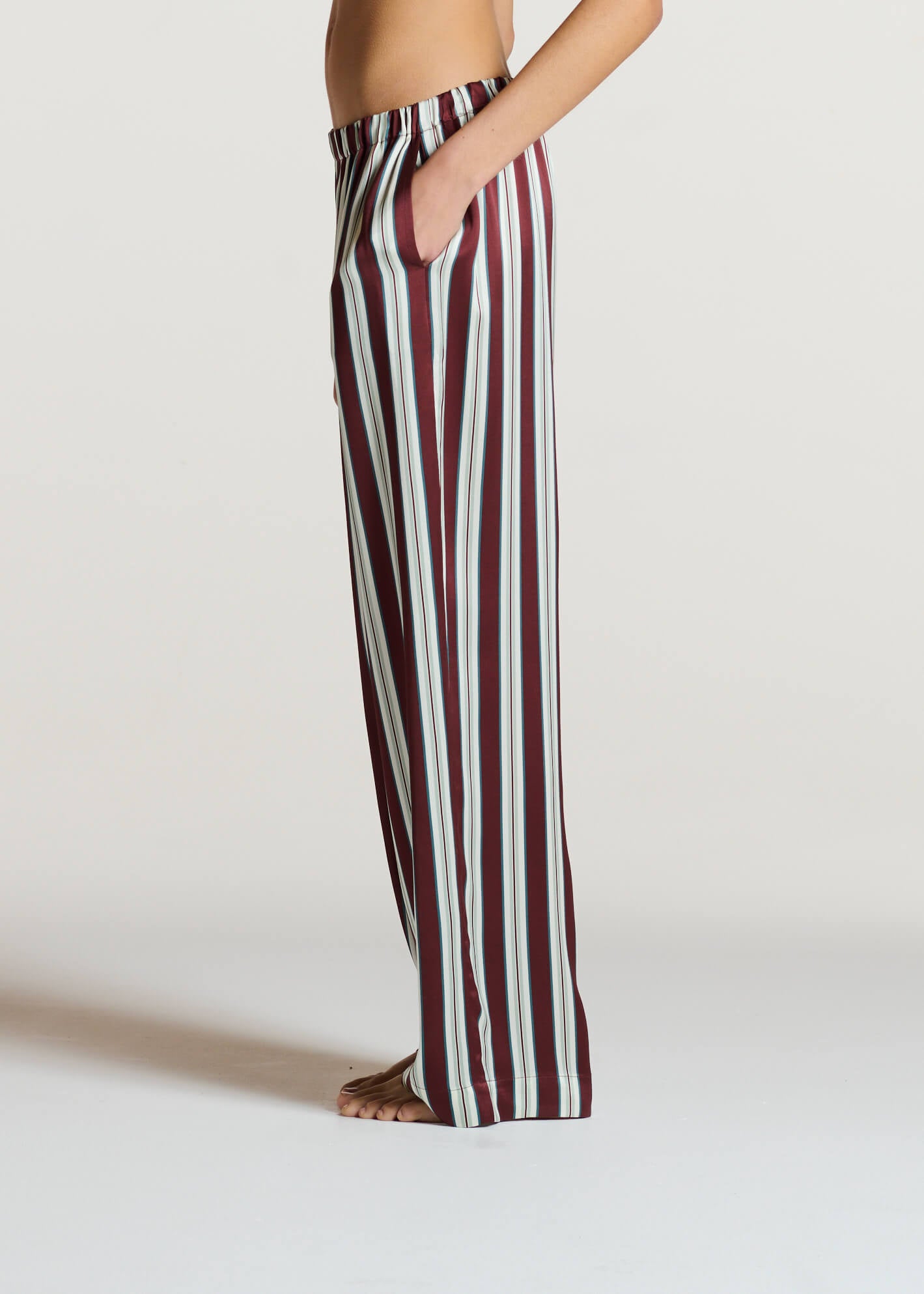 Rosa Trouser Maroon Stripe Silk Charmeuse