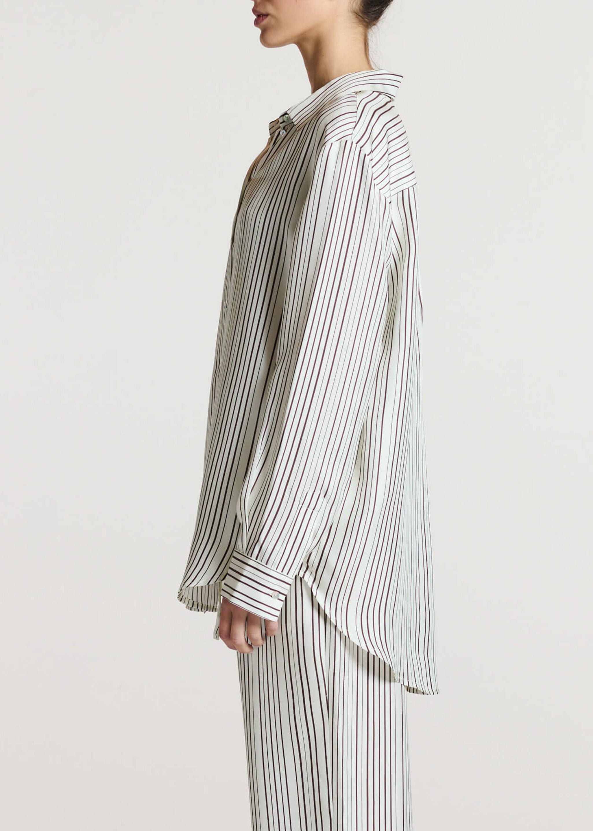 London Shirt Umber Brown Fine Stripe Silk Twill